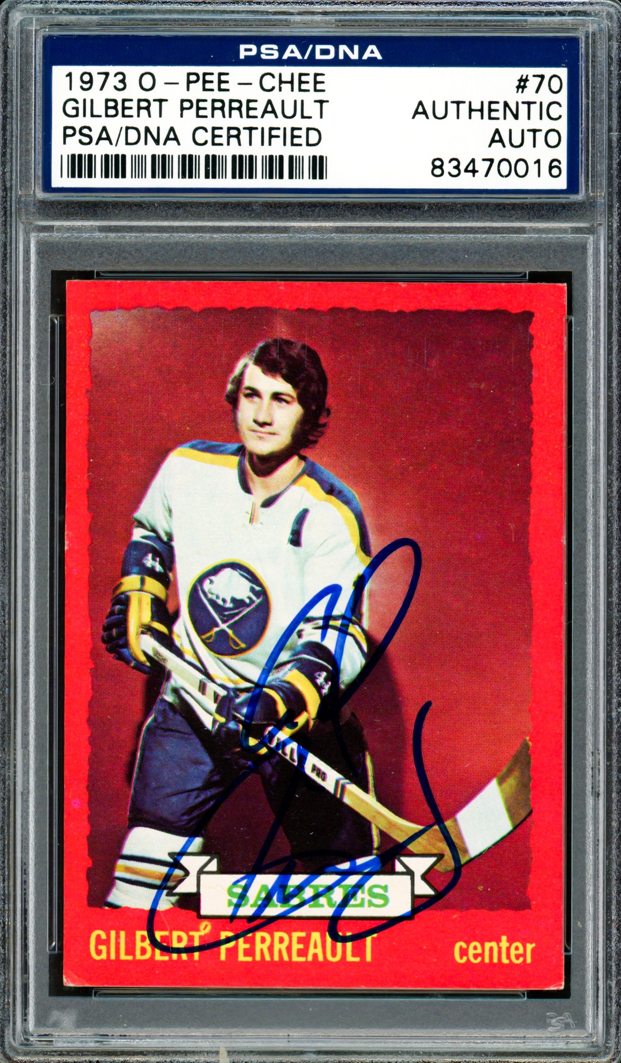 Gil Gilbert Perreault Autographed 1973-74 O-Pee-Chee Card #70 Buffalo Sabres PSA/DNA #83470016