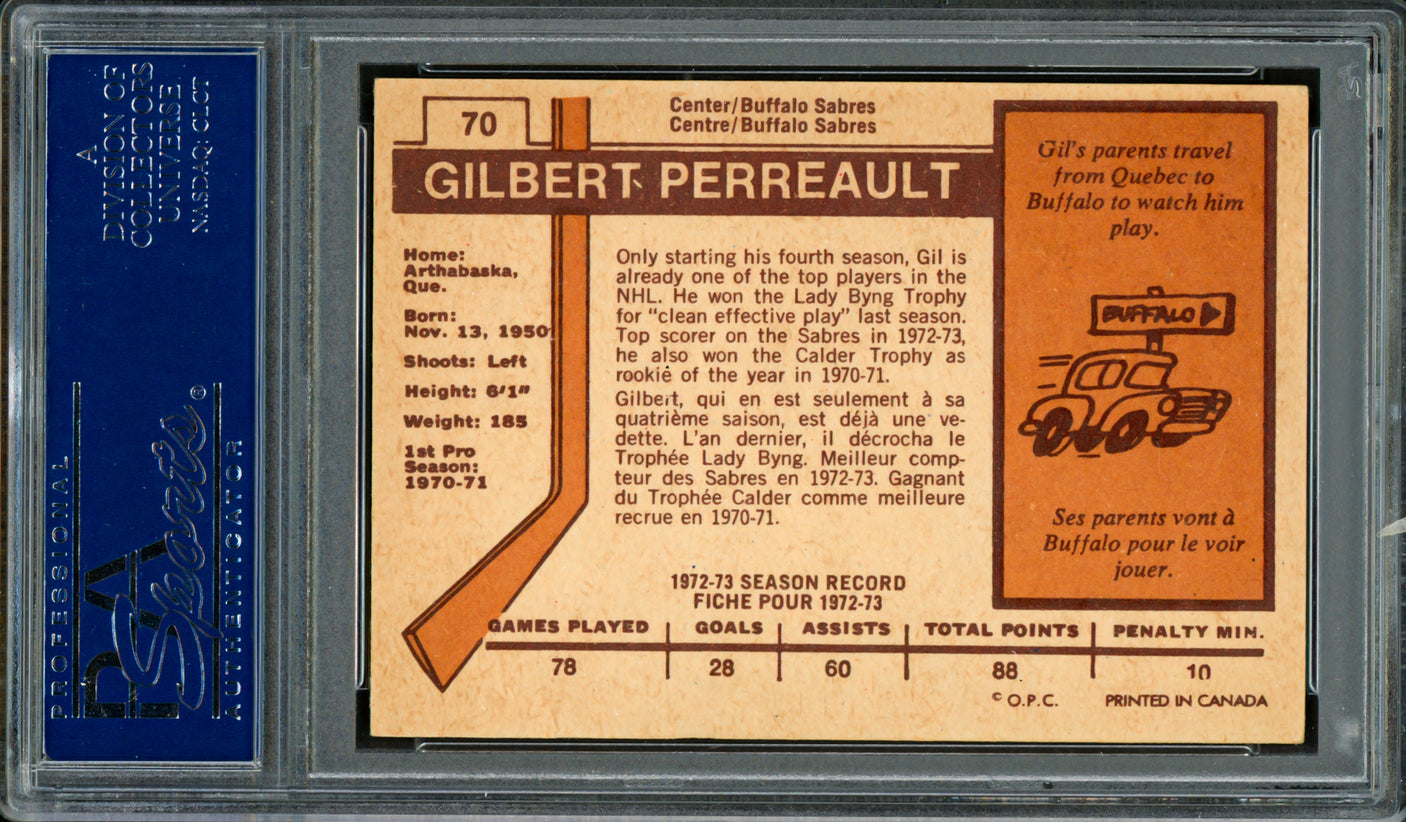 Gil Gilbert Perreault Autographed 1973-74 O-Pee-Chee Card #70 Buffalo Sabres PSA/DNA #83470016