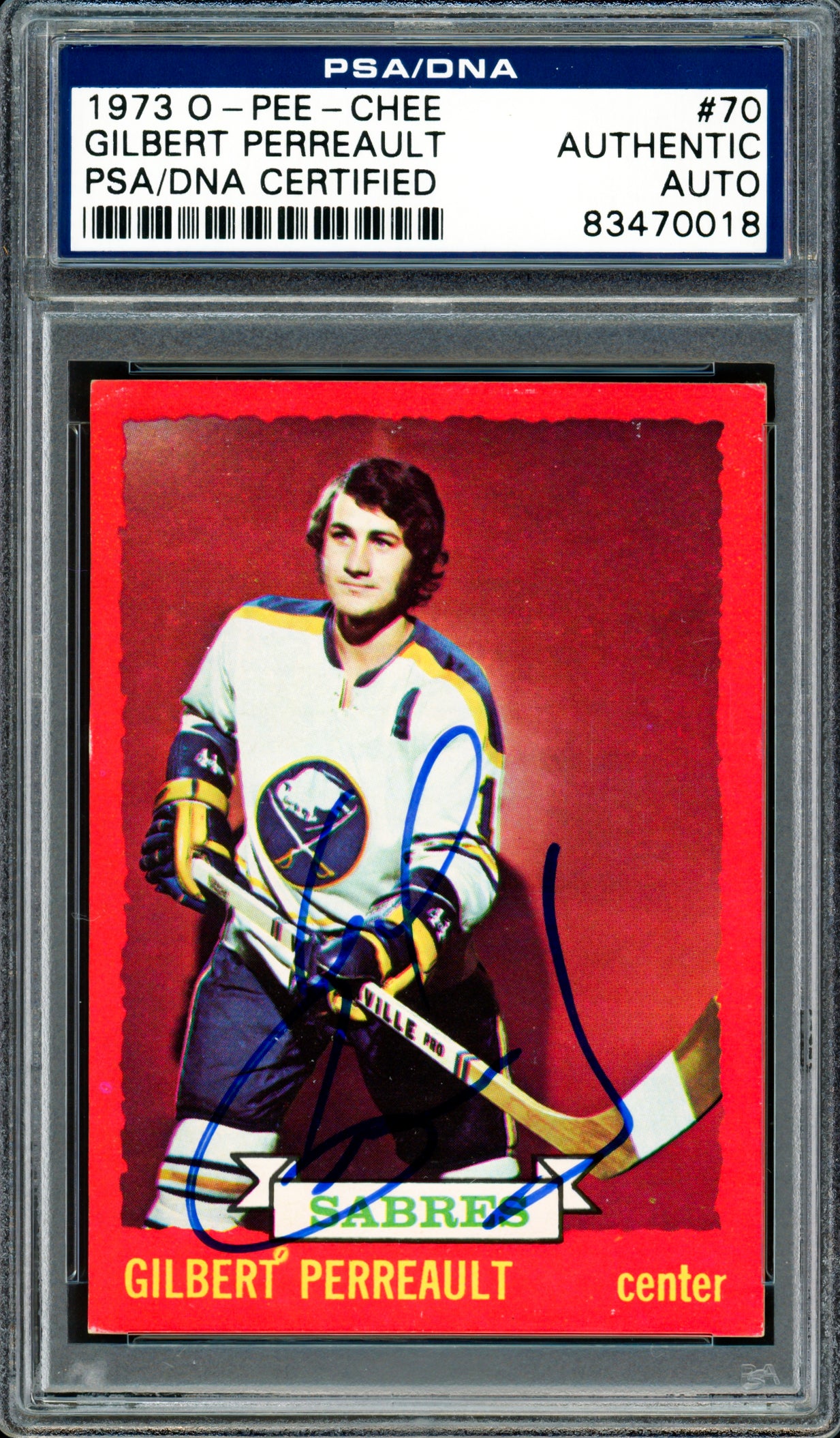 Gil Gilbert Perreault Autographed 1973-74 O-Pee-Chee Card #70 Buffalo Sabres PSA/DNA #83470018