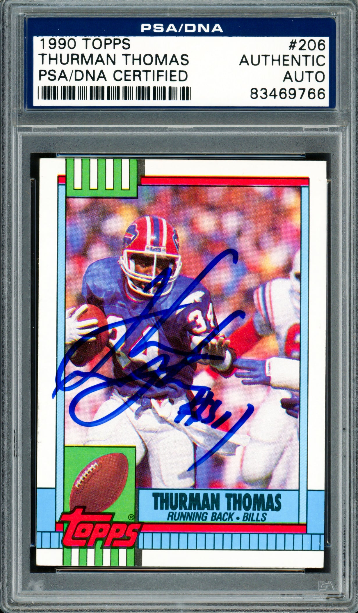 Thurman Thomas Autographed 1990 Topps Card #206 Buffalo Bills PSA/DNA #83469766