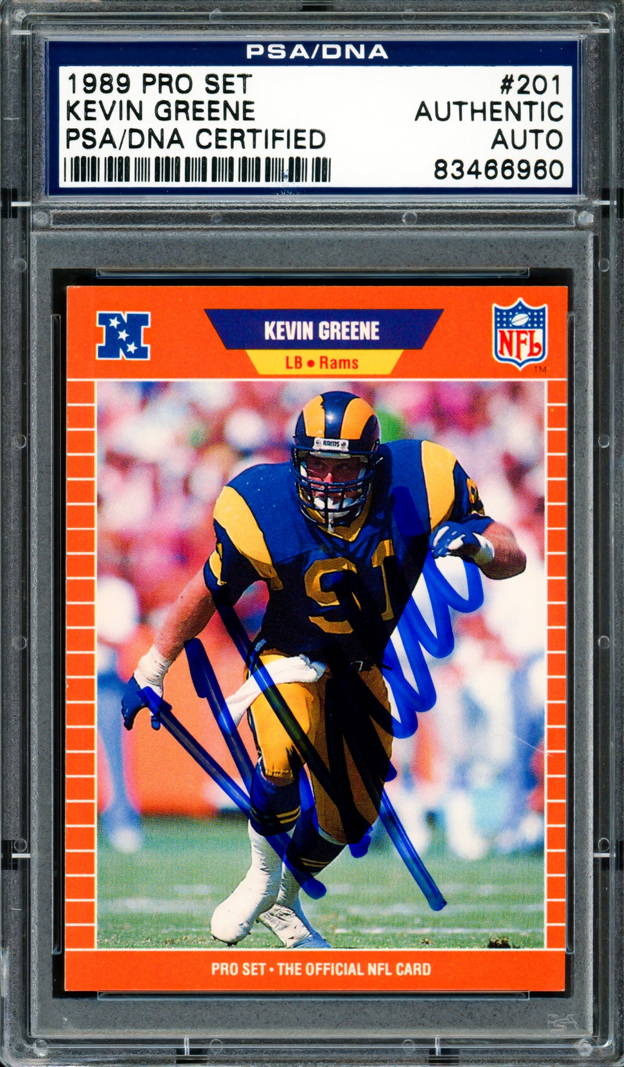 Kevin Greene Autographed 1989 Pro Set Rookie Card #201 Los Angeles Rams PSA/DNA #83466960