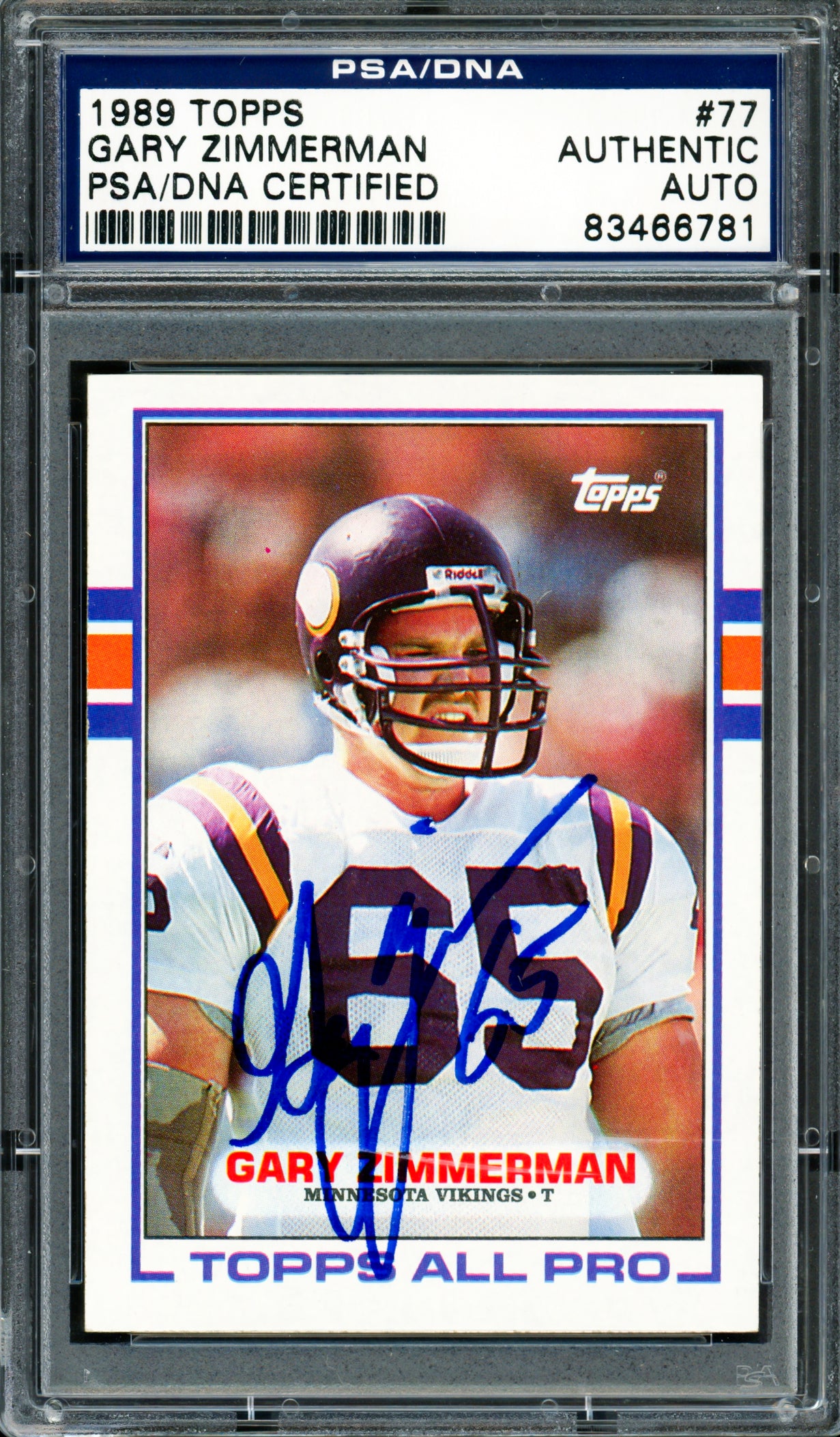 Gary Zimmerman Autographed 1989 Topps Card #77 Minnesota Vikings PSA/DNA #83466781