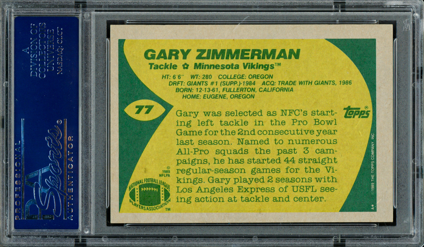 Gary Zimmerman Autographed 1989 Topps Card #77 Minnesota Vikings PSA/DNA #83466781