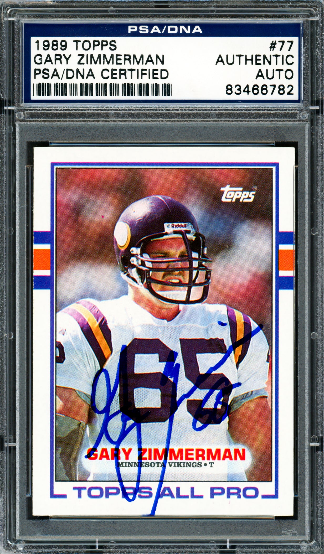 Gary Zimmerman Autographed 1989 Topps Card #77 Minnesota Vikings PSA/DNA #83466782