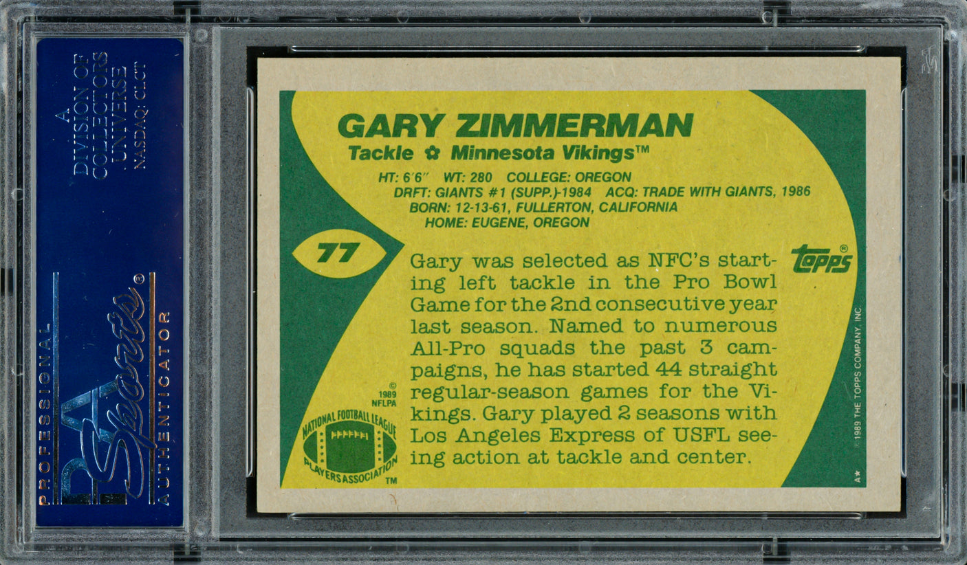 Gary Zimmerman Autographed 1989 Topps Card #77 Minnesota Vikings PSA/DNA #83466782
