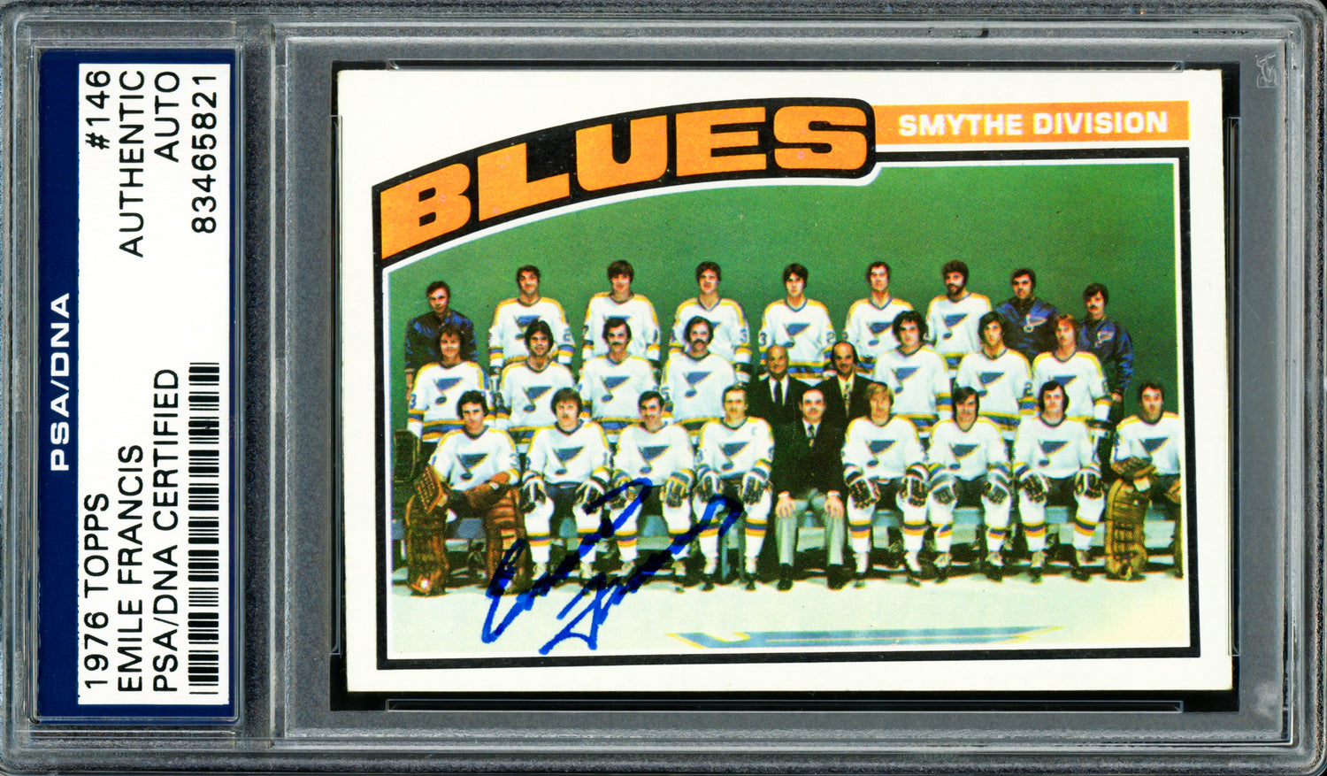 Emile Francis Autographed 1976-77 Topps Card #146 St. Louis Blues PSA/DNA #83465821