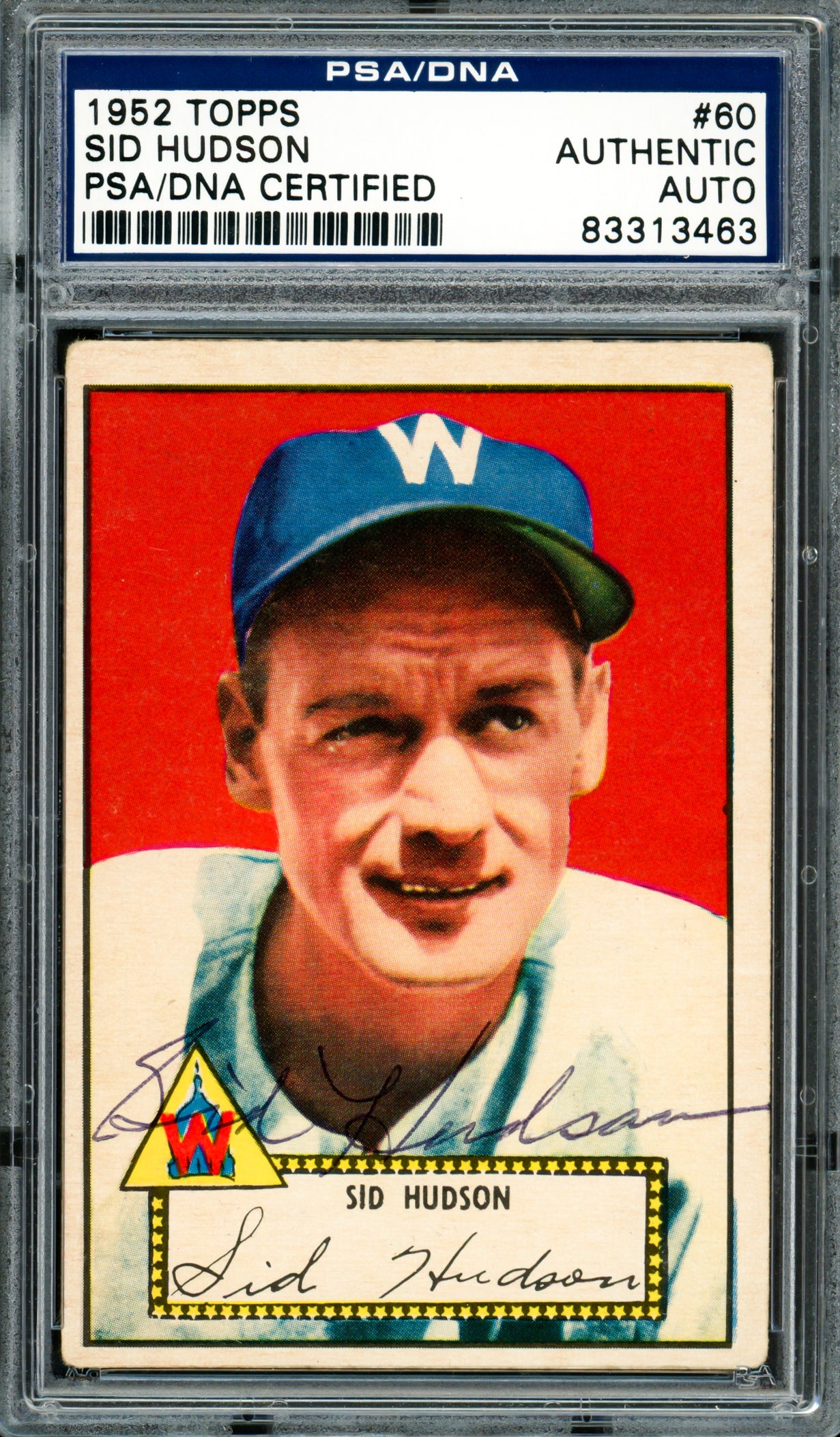 Sid Hudson Autographed 1952 Topps Card #60 Washington Senators PSA/DNA #83313463