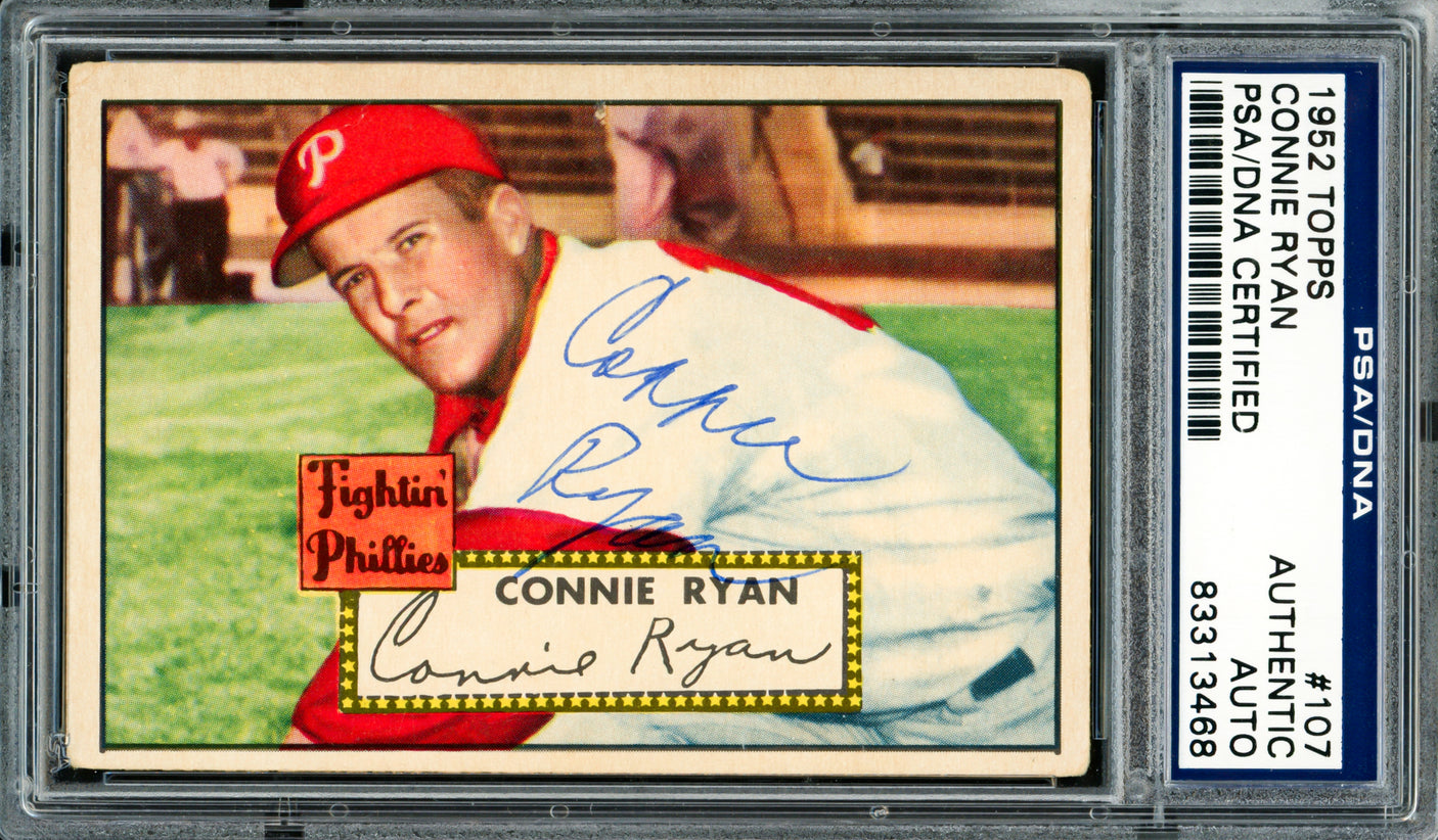 Connie Ryan Autographed 1952 Topps Card #107 Philadelphia Phillies PSA/DNA #83313468