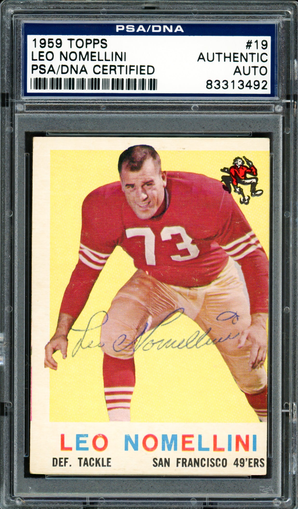 Leo Nomellini Autographed 1959 Topps Card #19 San Francisco 49ers PSA/DNA #83313492