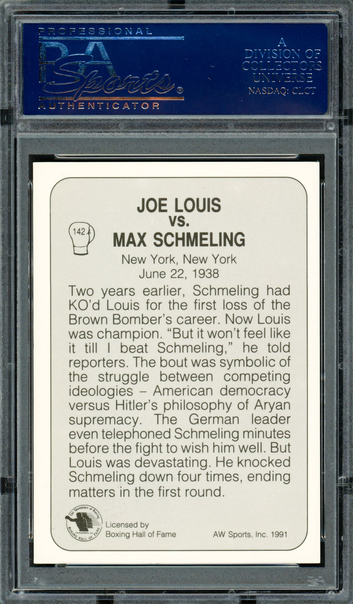 Max Schmeling Autographed 1991 AW Sports Card #142 PSA/DNA #83314030