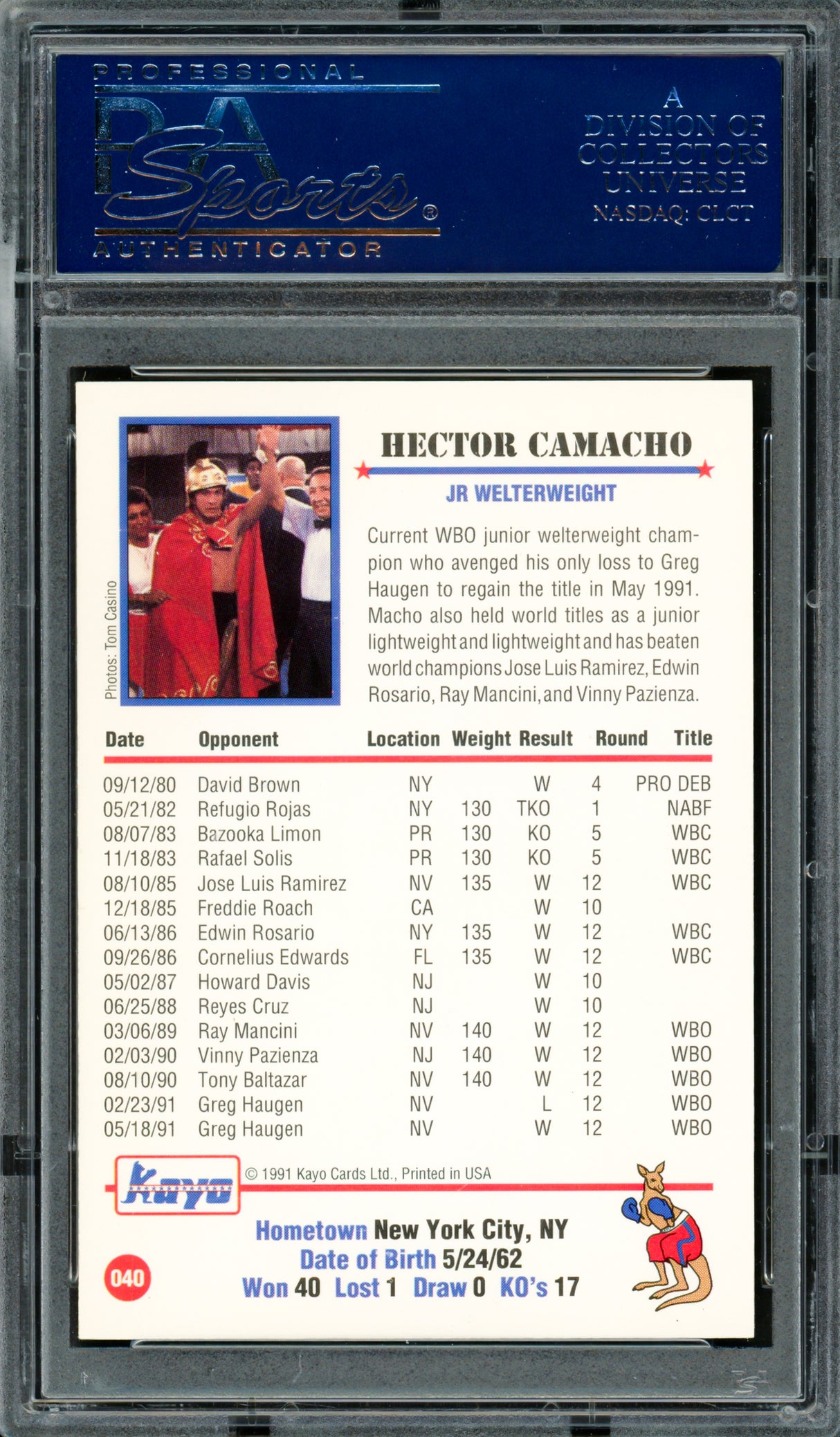 Hector Camacho Autographed 1991 Kayo Rookie Card #40 PSA/DNA #83314185