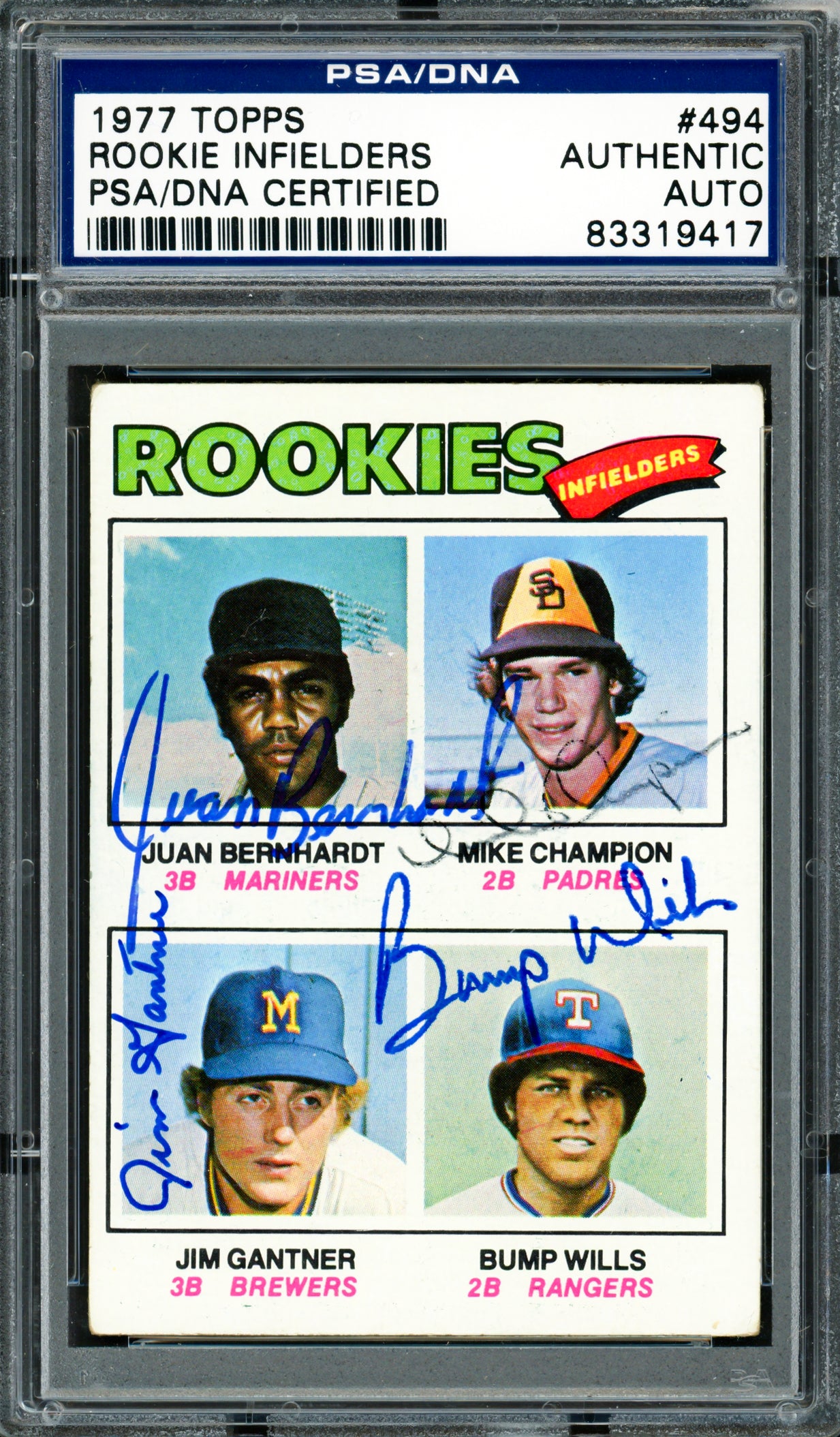 Juan Bernhardt, Mike Champion & Jim Gantner Autographed 1977 Topps Rookie Card #494 PSA/DNA #83319417