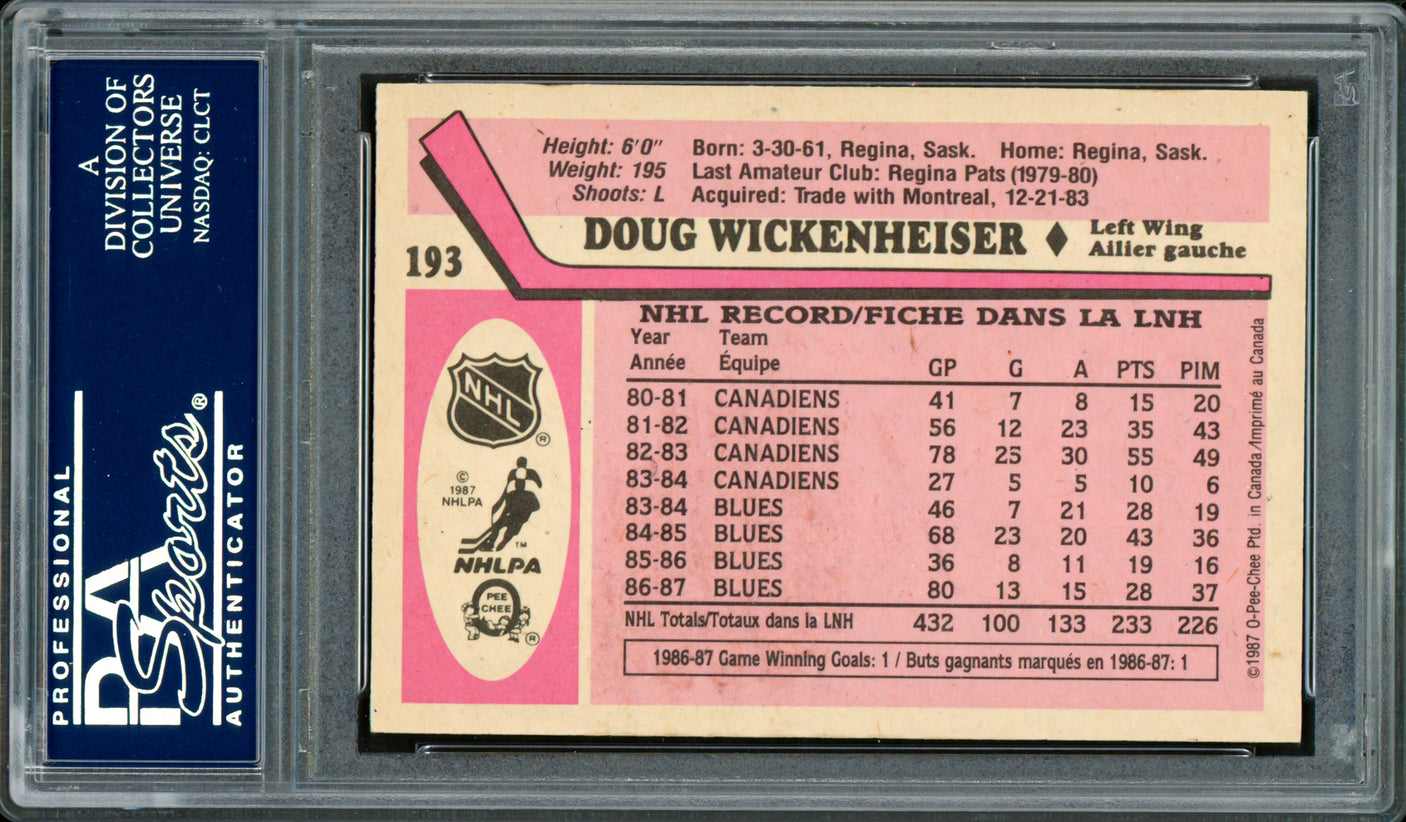 Doug Wickenheiser Autographed 1987-88 O-Pee-Chee Card #193 St. Louis Blues PSA/DNA #83921215