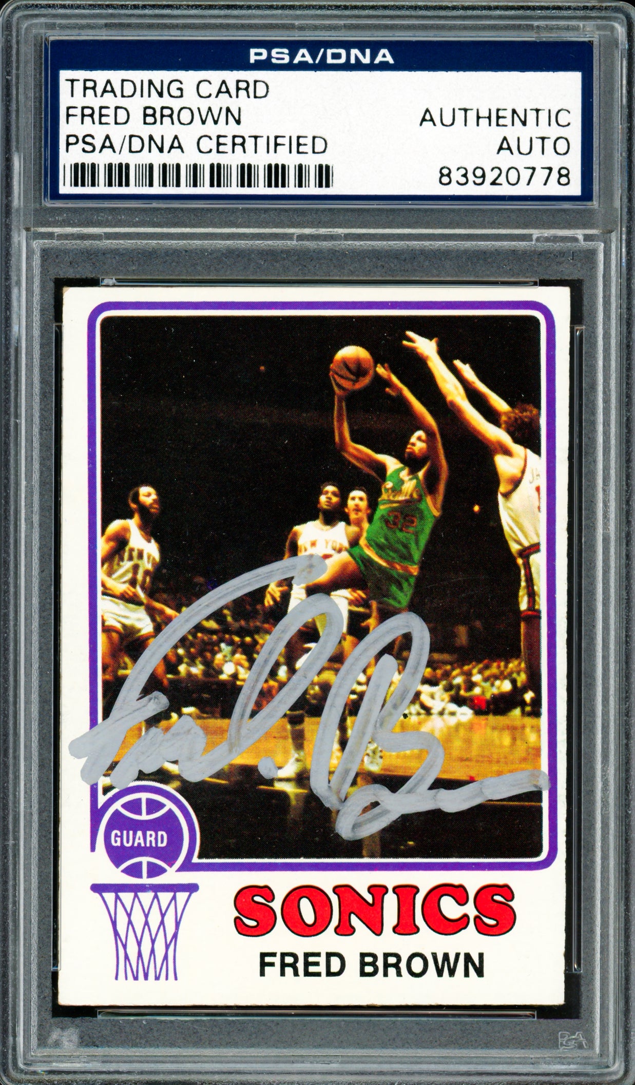 Downtown Fred Brown Autographed 1973-74 Topps Rookie Card #103 Seattle Supersonics PSA/DNA #83920778