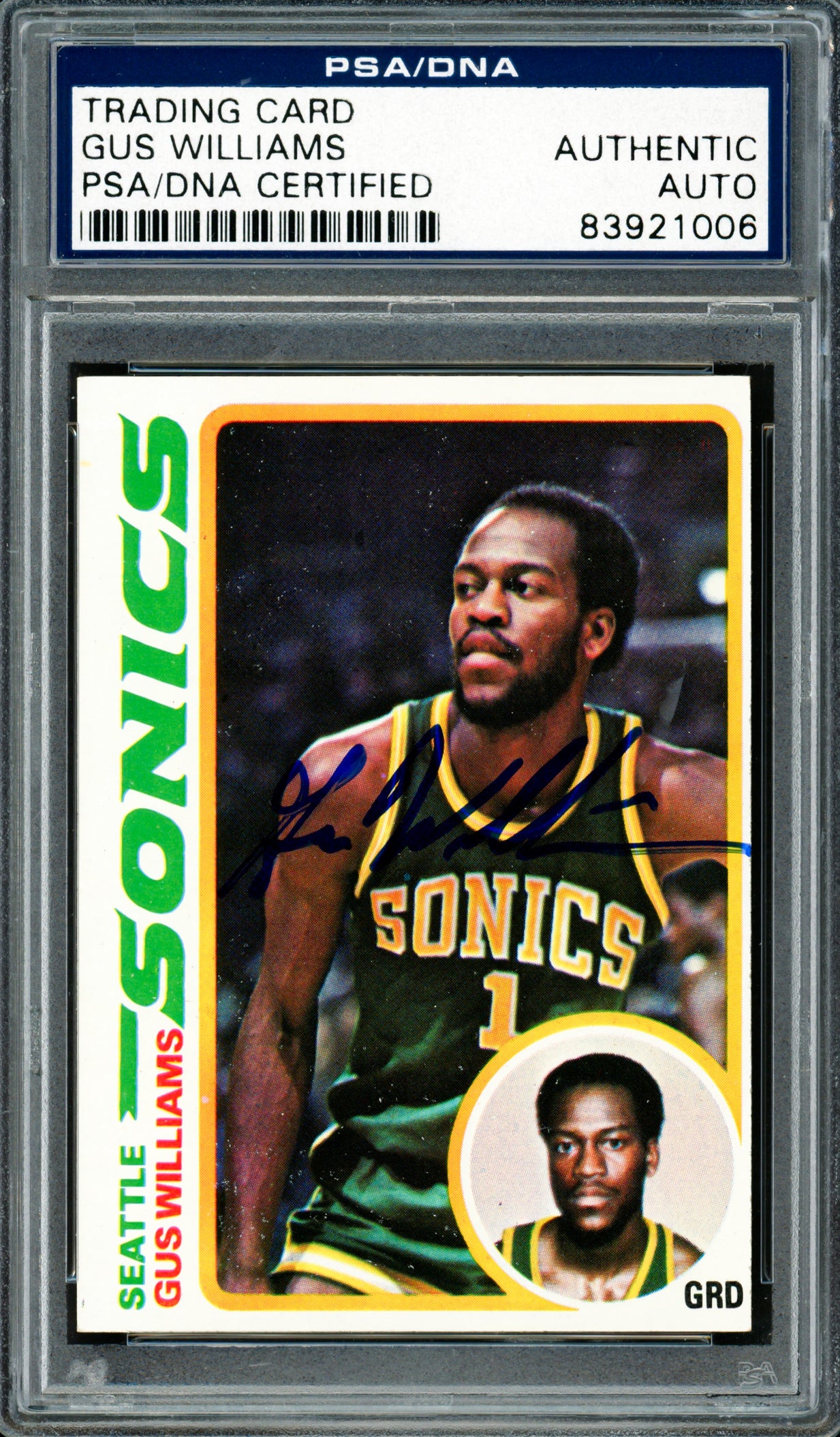 Gus Williams Autographed 1978-79 Topps Card #39 Seattle Supersonics PSA/DNA #83921006