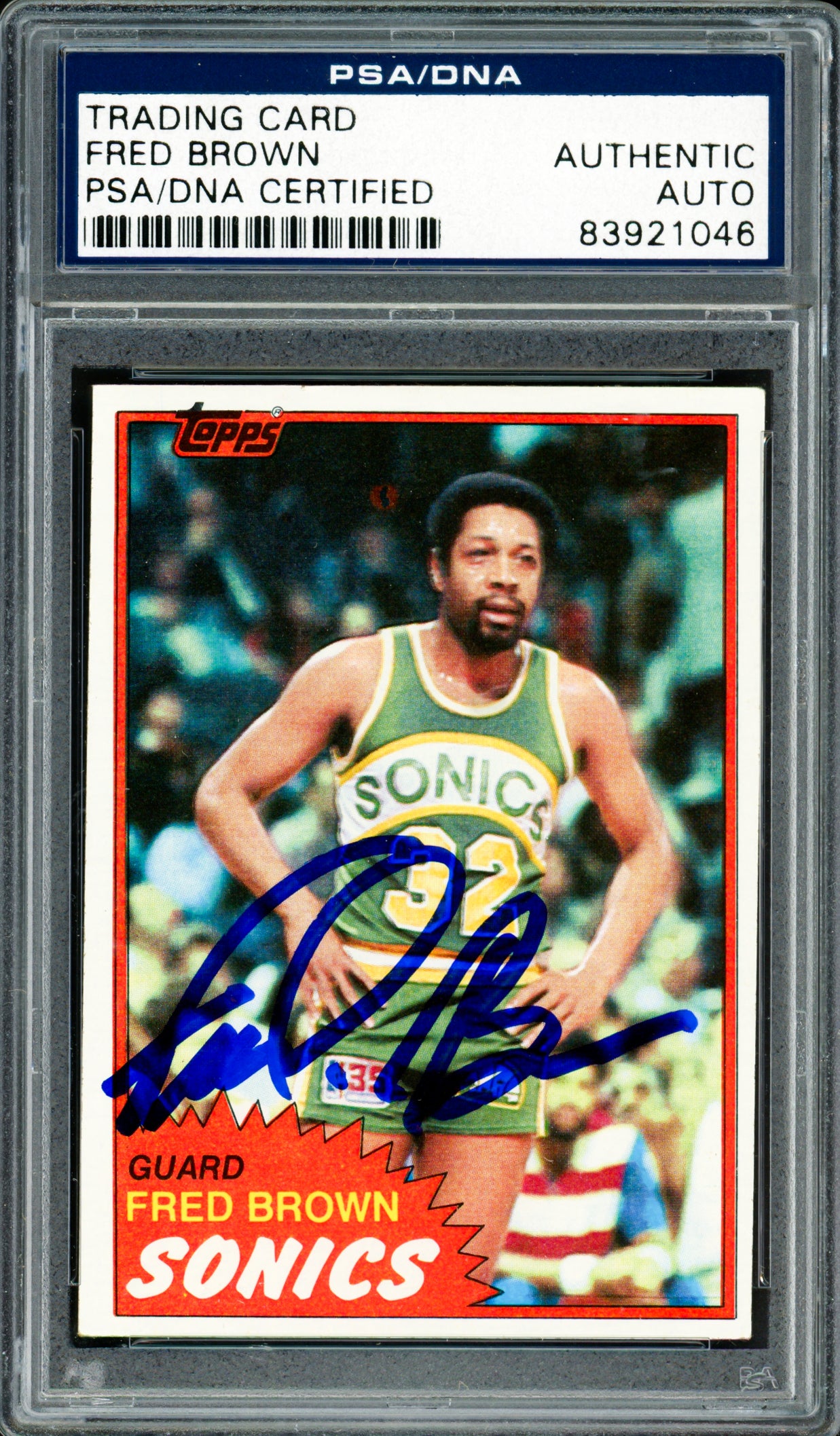 Downtown Fred Brown Autographed 1981-82 Topps Card #43 Seattle Supersonics PSA/DNA #83921046