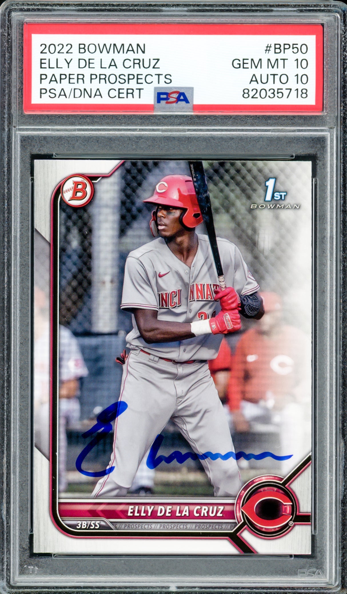 Elly De La Cruz Autographed 2022 1st Bowman Prospects Rookie Card #BP50 Cincinnati Reds PSA 10 Auto Grade Gem Mint 10 PSA/DNA #82035718