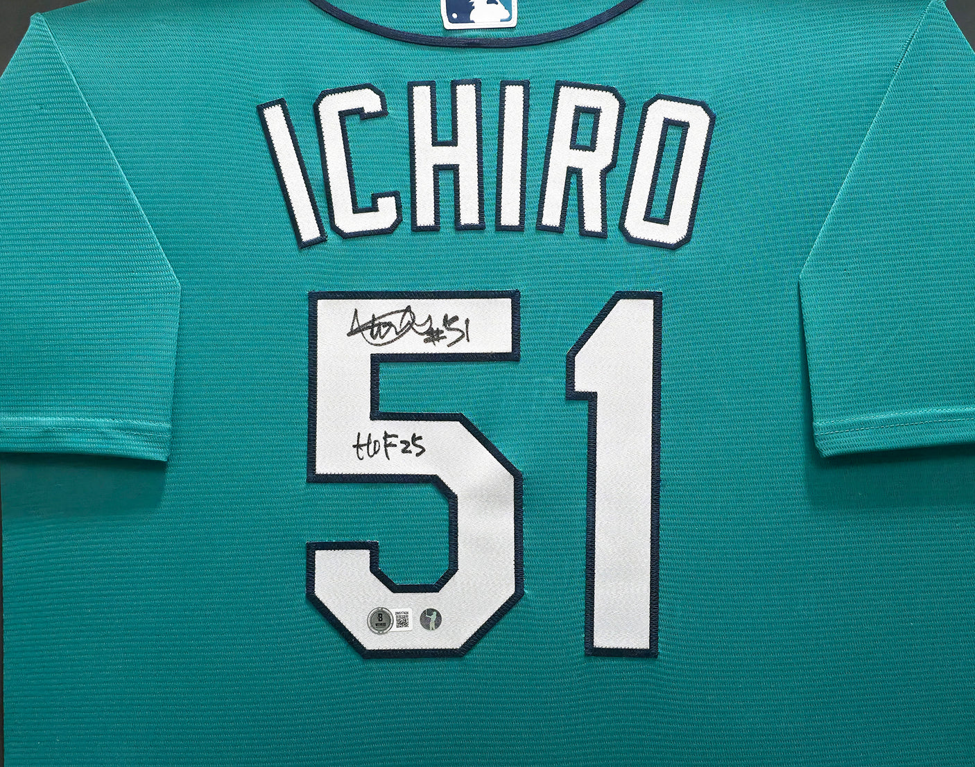 Seattle Mariners Ichiro Suzuki Autographed Framed Teal Nike Jersey IS Holo & "HOF 25" Beckett BAS Witness Stock #249473