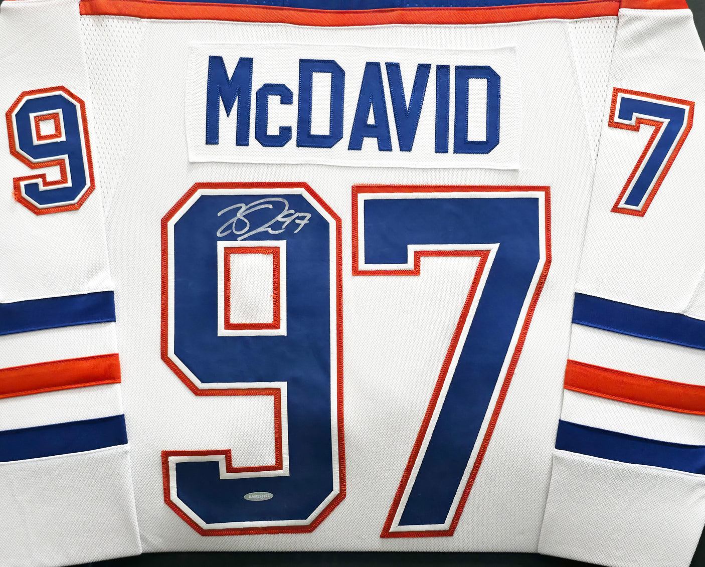 Edmonton Oilers Connor McDavid Autographed Framed White Authentic Adidas Jersey UDA Holo Stock #249481