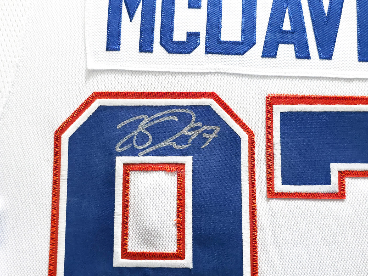 Edmonton Oilers Connor McDavid Autographed Framed White Authentic Adidas Jersey UDA Holo Stock #249481