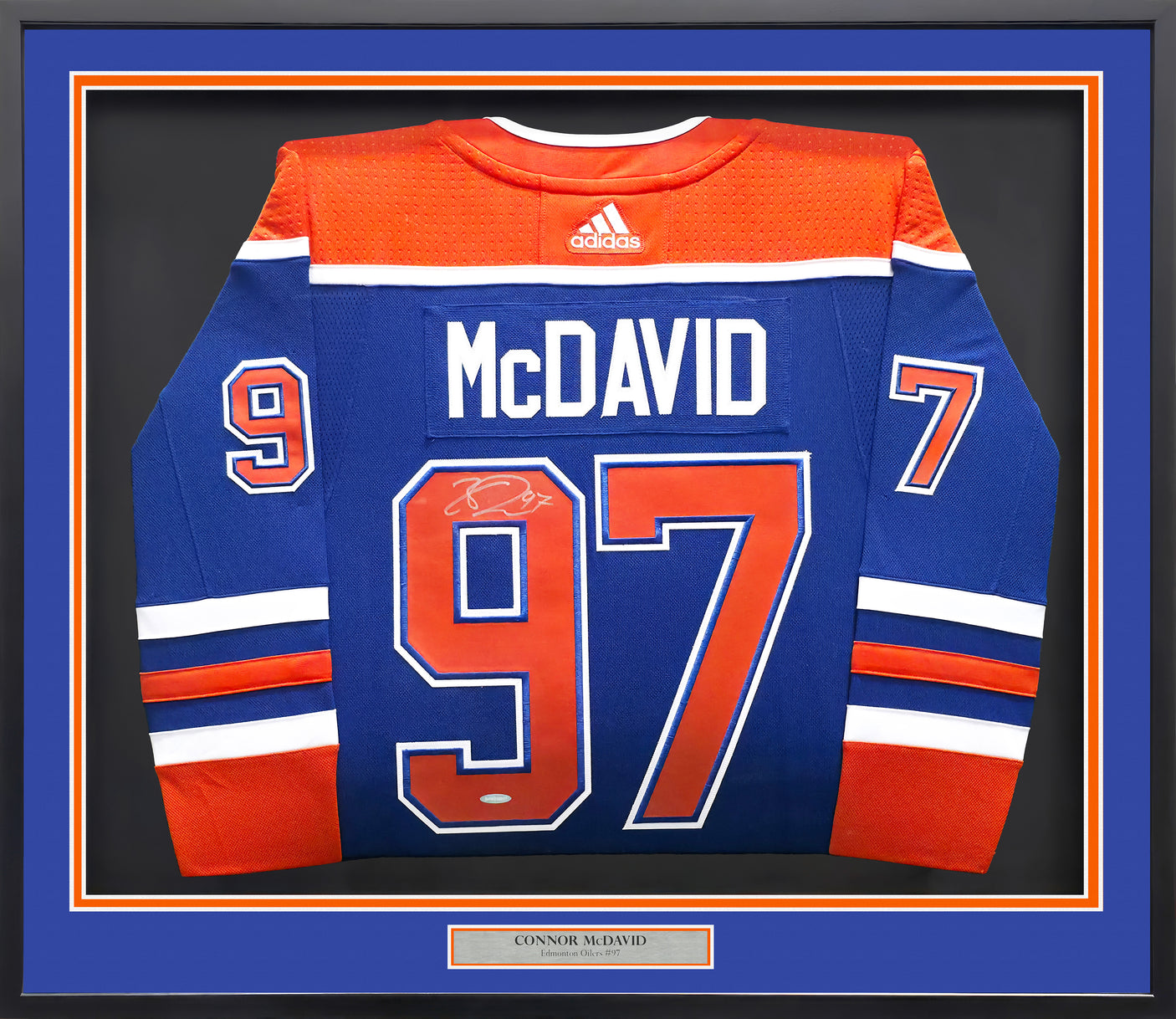 Edmonton Oilers Connor McDavid Autographed Framed Blue Authentic Adidas Jersey UDA Holo Stock #249482