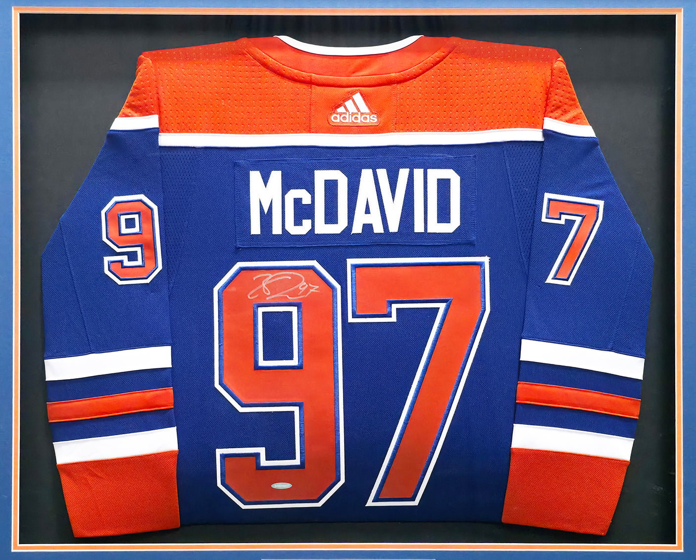 Edmonton Oilers Connor McDavid Autographed Framed Blue Authentic Adidas Jersey UDA Holo Stock #249482