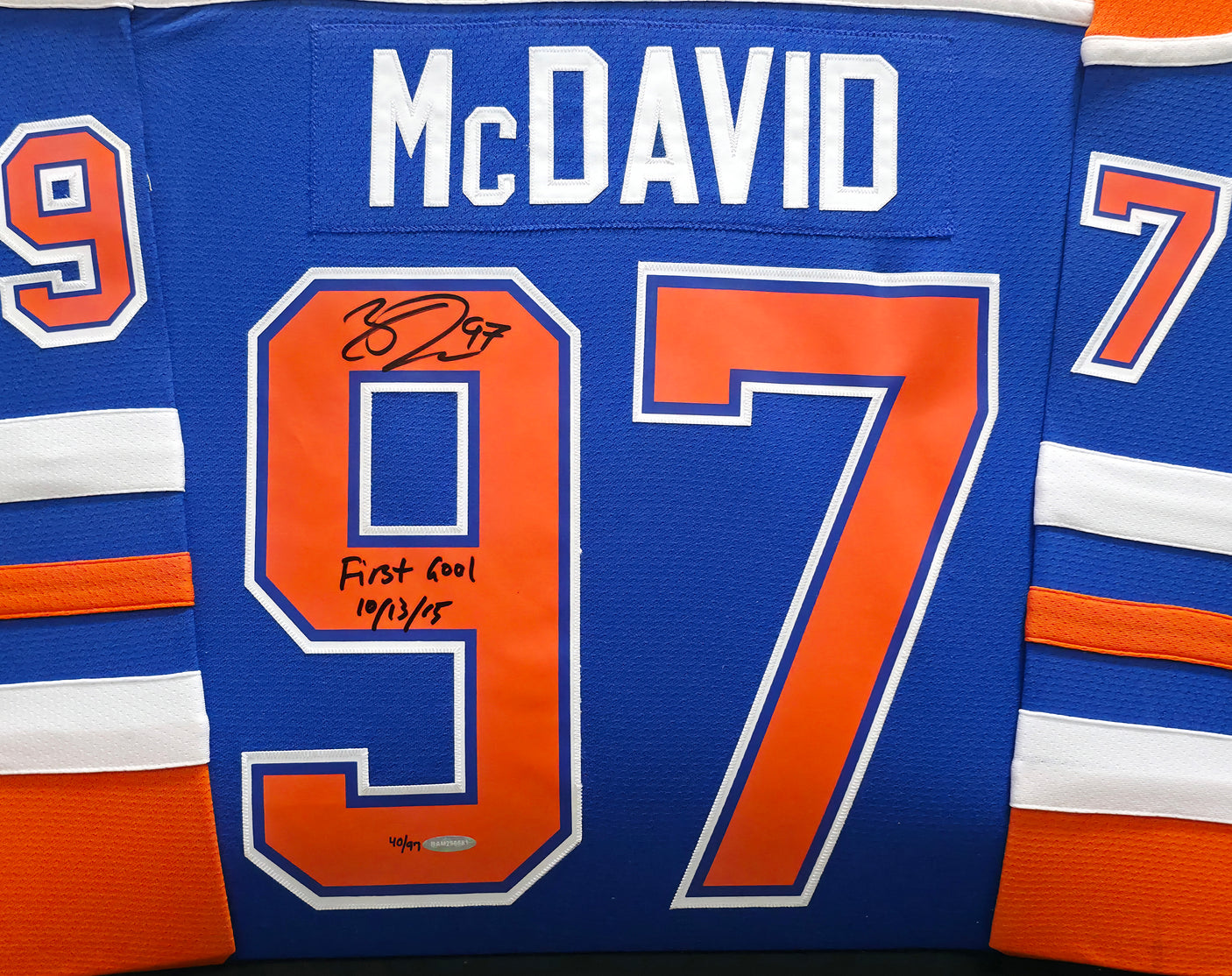 Edmonton Oilers Connor McDavid Autographed Framed 2015 Alternate Blue Authentic Mitchell & Ness Jersey "1st Goal 10/13/15" #/97 UDA Holo Stock #249483