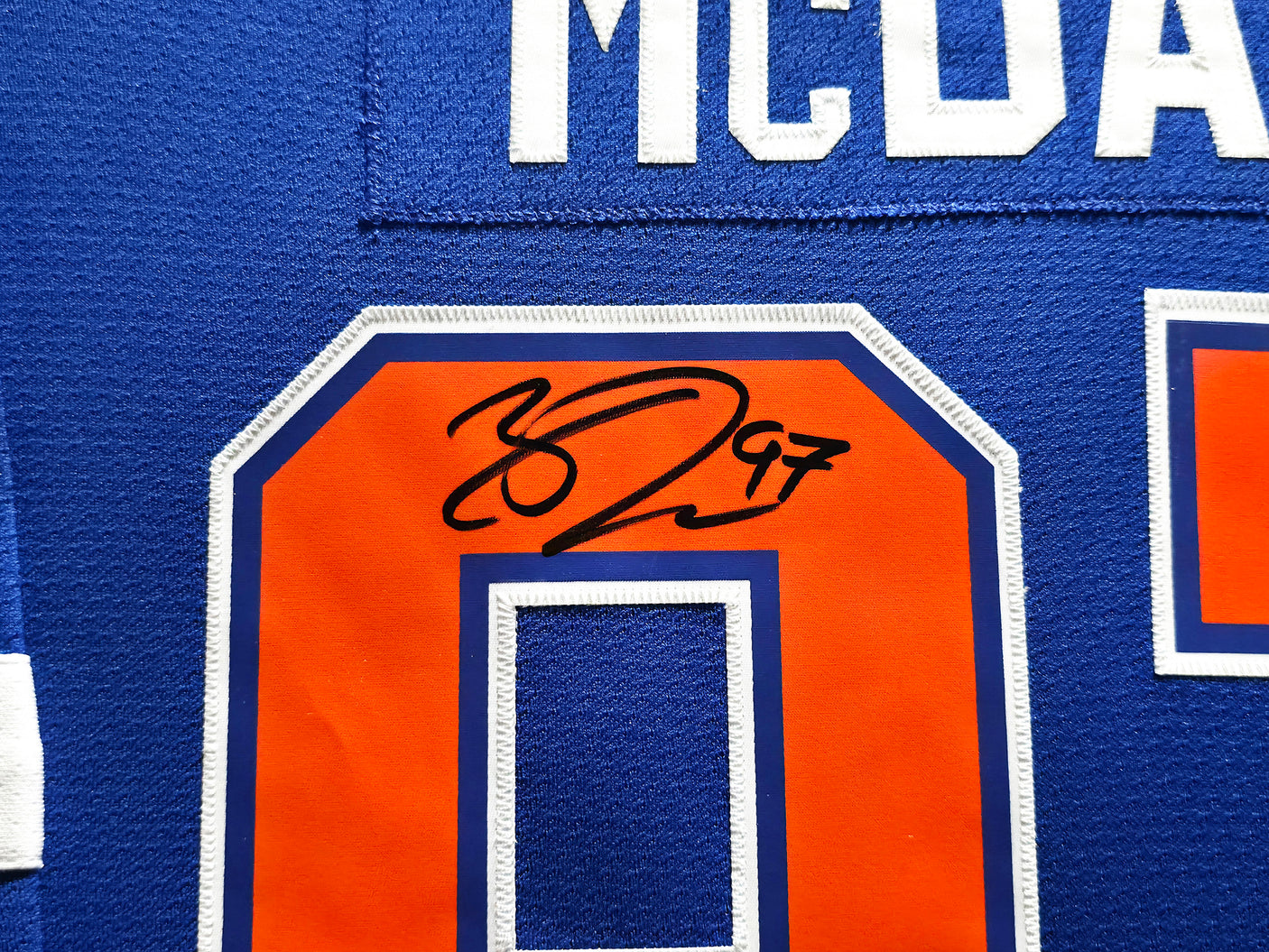 Edmonton Oilers Connor McDavid Autographed Framed 2015 Alternate Blue Authentic Mitchell & Ness Jersey "1st Goal 10/13/15" #/97 UDA Holo Stock #249483