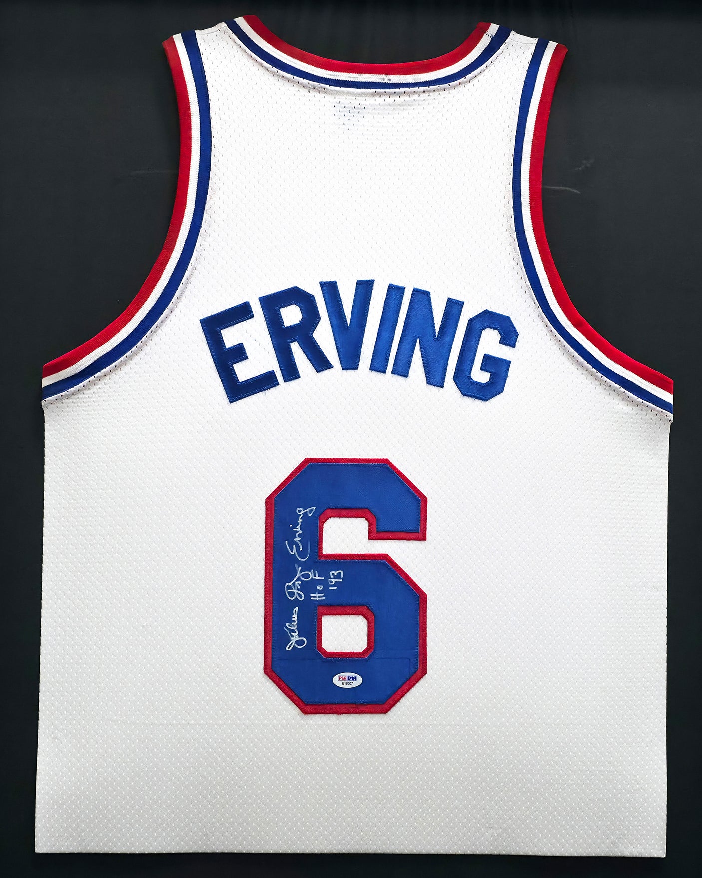 Philadelphia 76ers Julius "Dr. J" Erving Autographed Framed White Jersey PSA/DNA Stock #249480