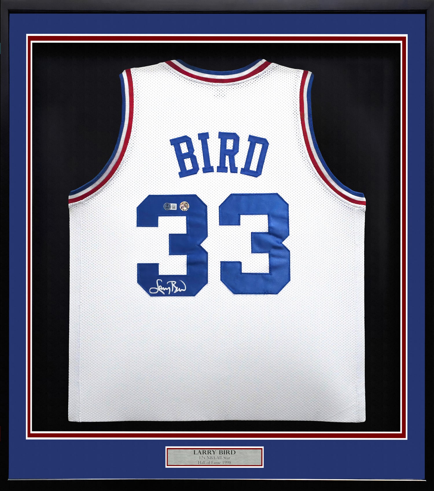 Team USA Basketball Larry Bird Autographed Framed White All Star Jersey Beckett BAS Witness Stock #249471