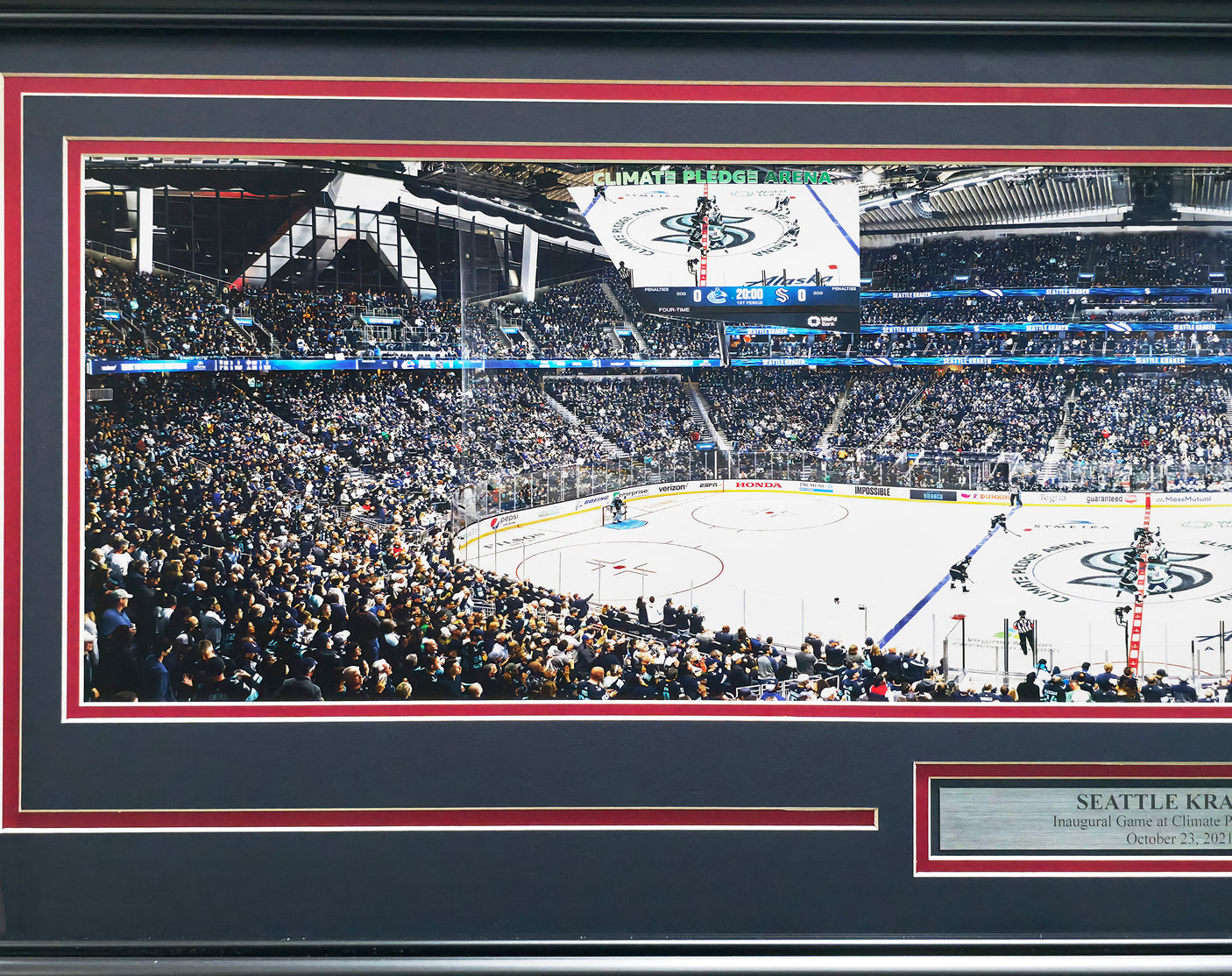 Unsigned Framed 12x36 Panoramic Photo Seattle Kraken 'Inaugural Game at Climate Pledge' Stock #249477