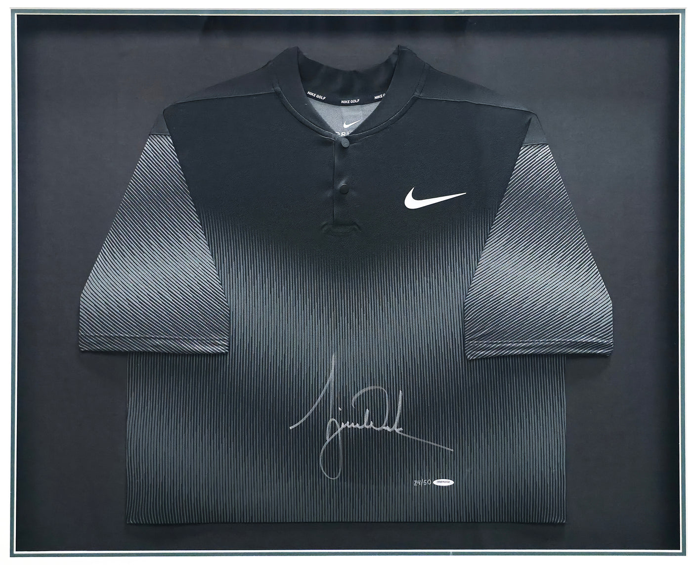 Tiger Woods Autographed Framed Black Nike Dri-fit Polo #24/50 UDA Holo #BAM116532
