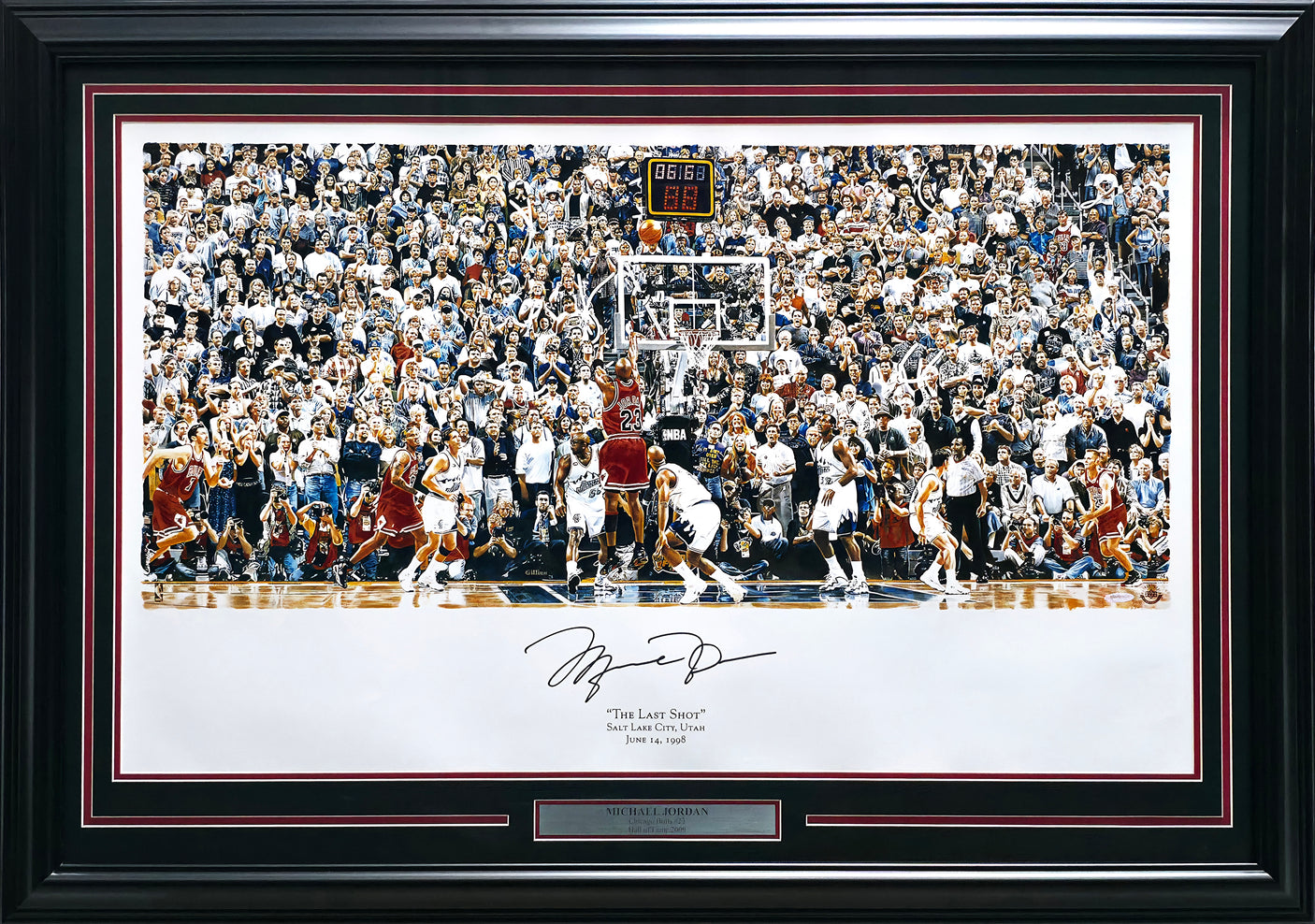 Michael Jordan Autographed Framed 24x36 'The Last Shot 6.6 Second' Photo Illustration Chicago Bulls UDA Holo #BAM131601