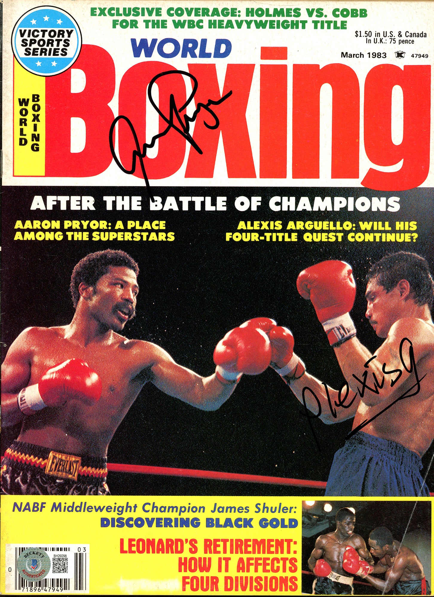 Alexis Arguello & Aaron Pryor Autographed World Boxing Magazine Beckett BAS #BH29298