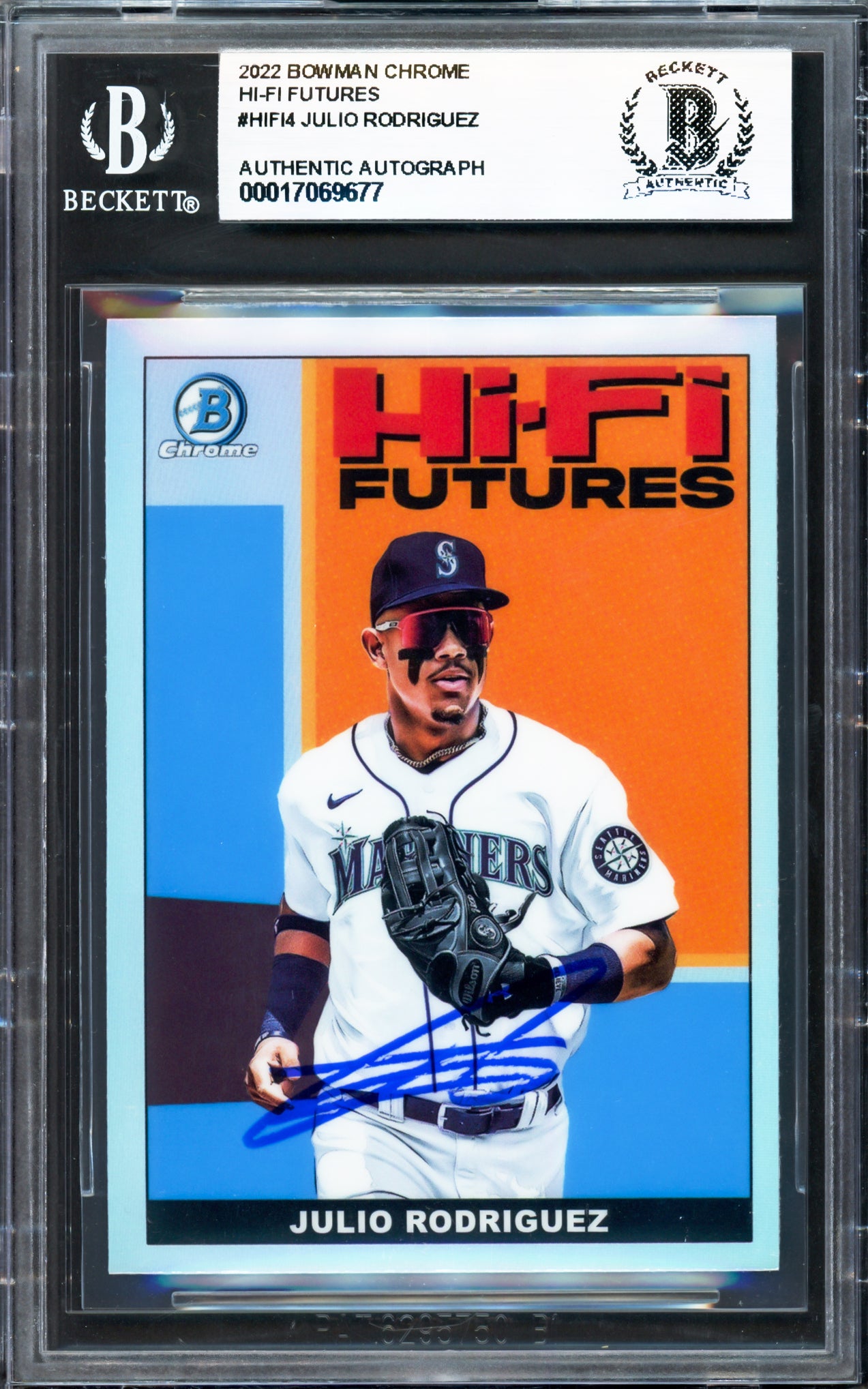 Julio Rodriguez Autographed 2022 Bowman Chrome Hi-Fi Futures Rookie Card #HIFI-4 Seattle Mariners Beckett BAS Stock #233952