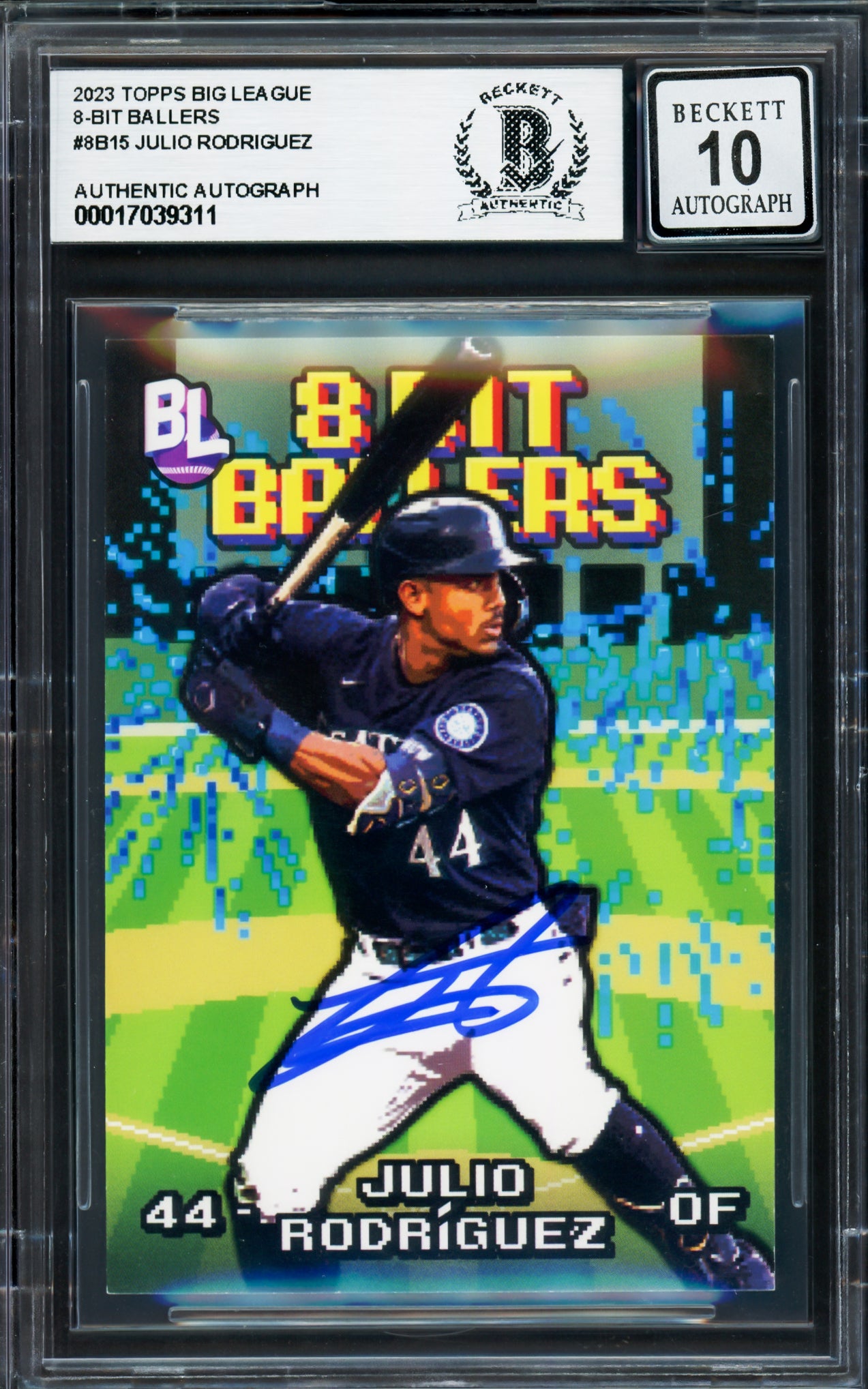 Julio Rodriguez Autographed 2023 Topps Big League 8 Bit Ballers Card #8B-15 Seattle Mariners Auto Grade Gem Mint 10 Beckett BAS Stock #233980
