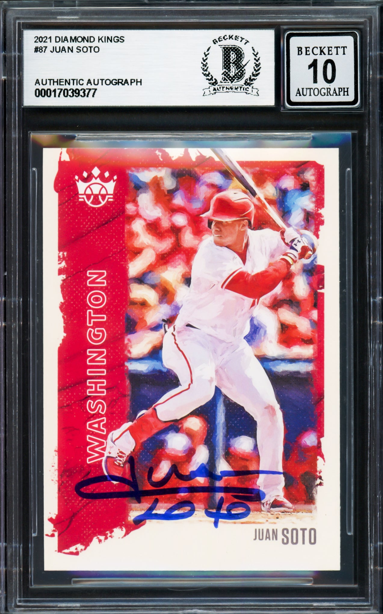Juan Soto Autographed 2021 Donruss Diamond Kings Card #87 New York Yankees Auto Grade Gem Mint 10 Beckett BAS Stock #233984