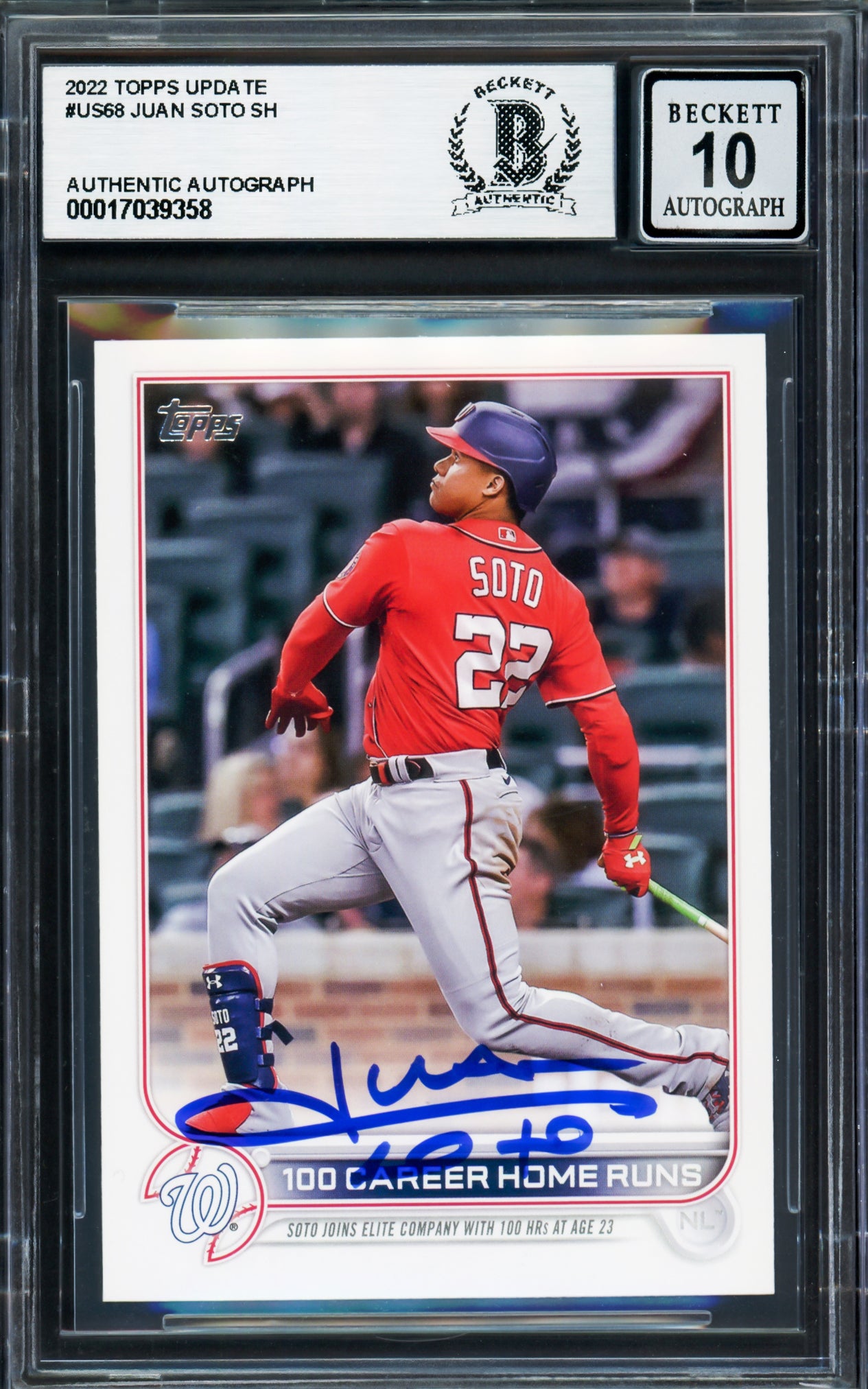 Juan Soto Autographed 2022 Topps Update Card #US68 New York Yankees Auto Grade Gem Mint 10 Beckett BAS Stock #233987