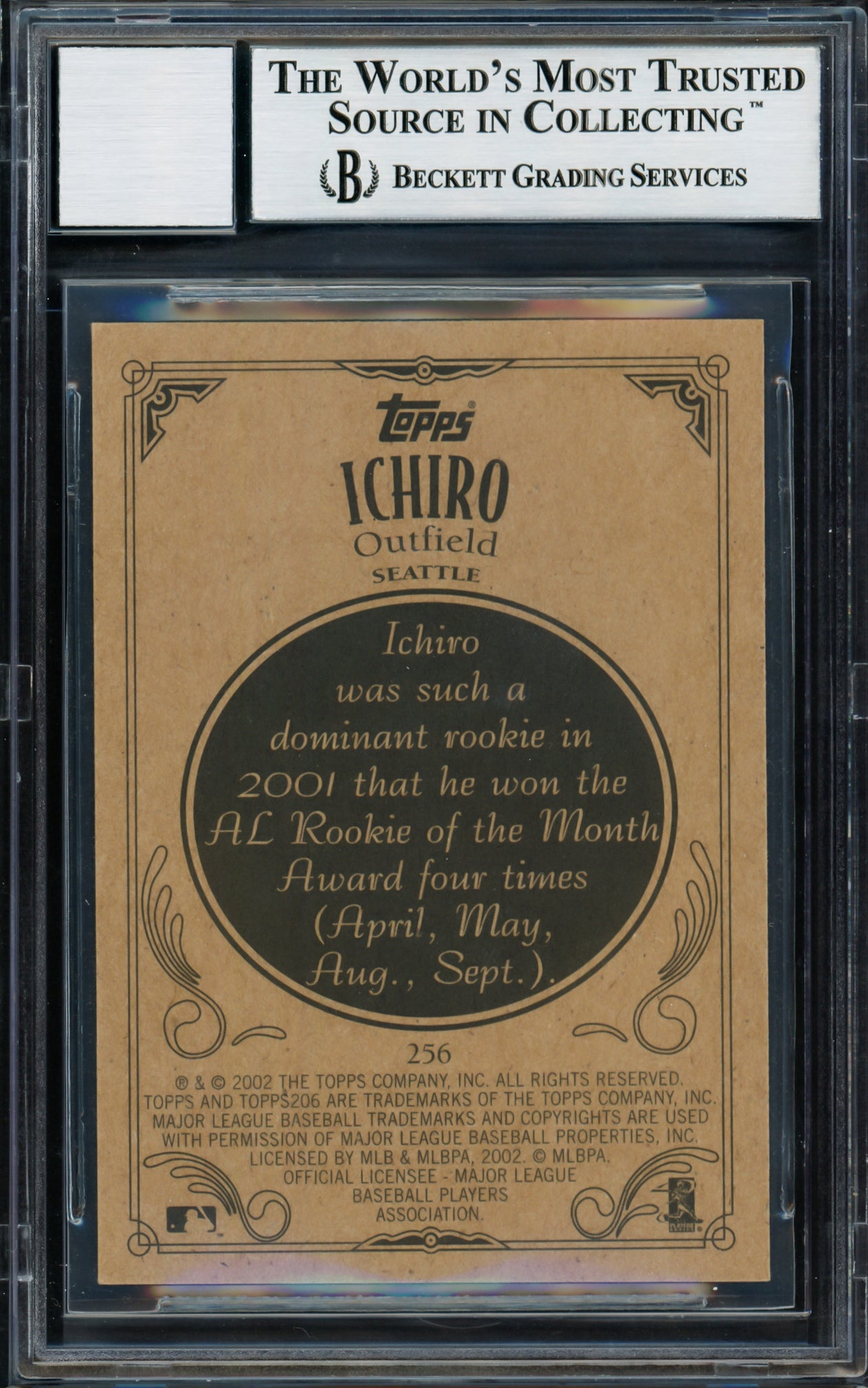 Ichiro Suzuki Autographed 2002 Topps 206 Card #256B Seattle Mariners Auto Grade Gem Mint 10 Beckett BAS Stock #220252