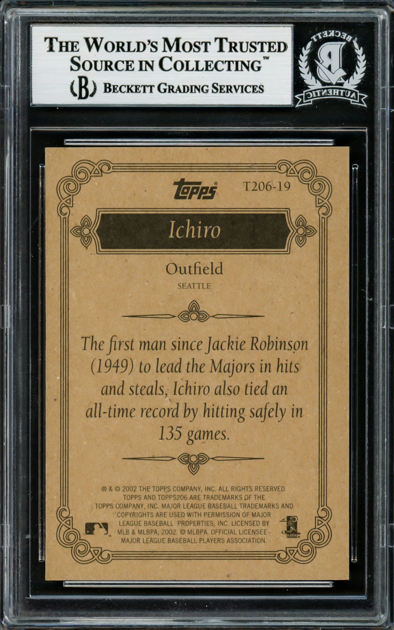 Ichiro Suzuki Autographed 2002 Topps 206 Card #T206-19 Seattle Mariners Beckett BAS Stock #220253