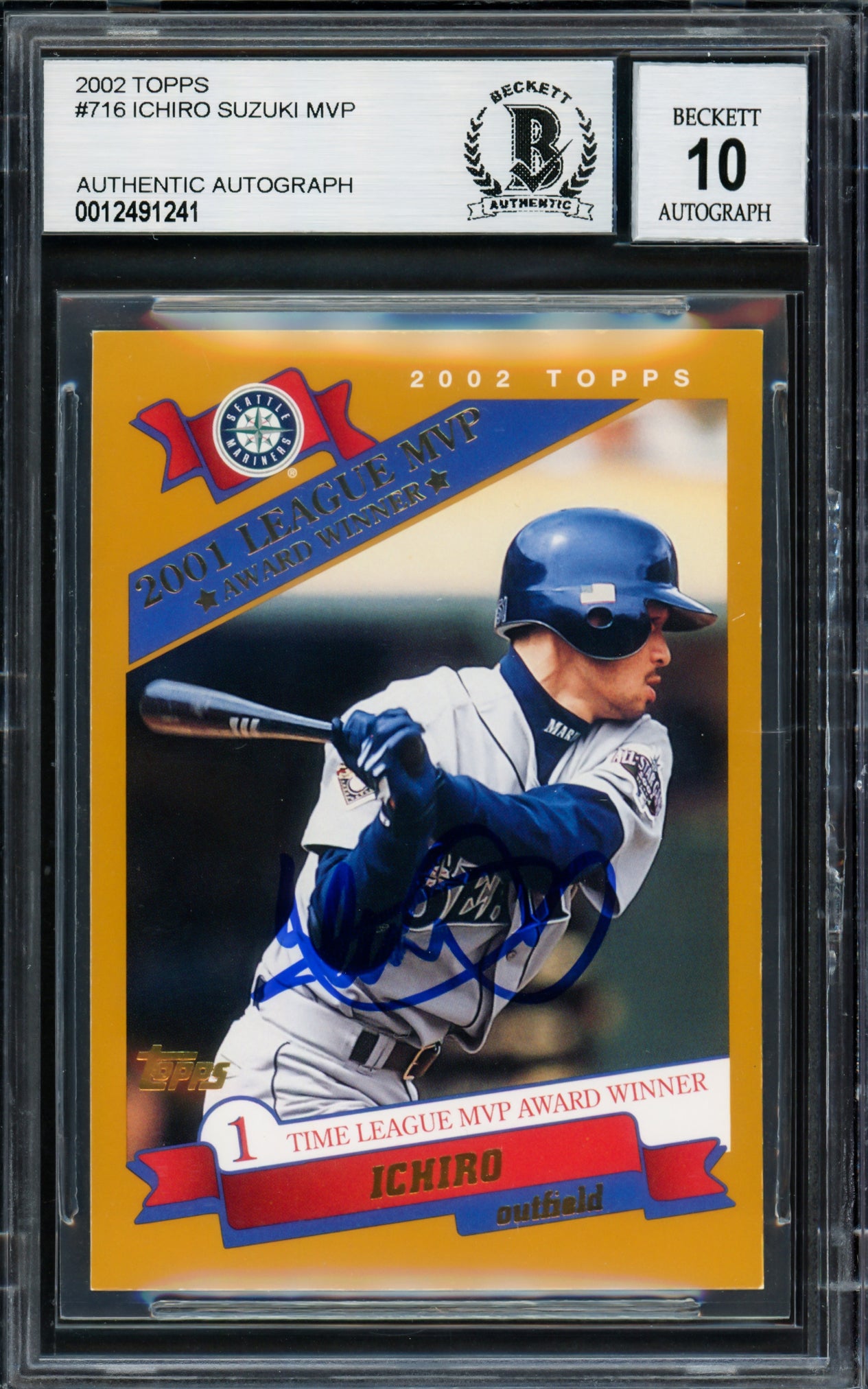 Ichiro Suzuki Autographed 2002 Topps Card #716 Seattle Mariners Auto Grade Gem Mint 10 Beckett BAS Stock #220254