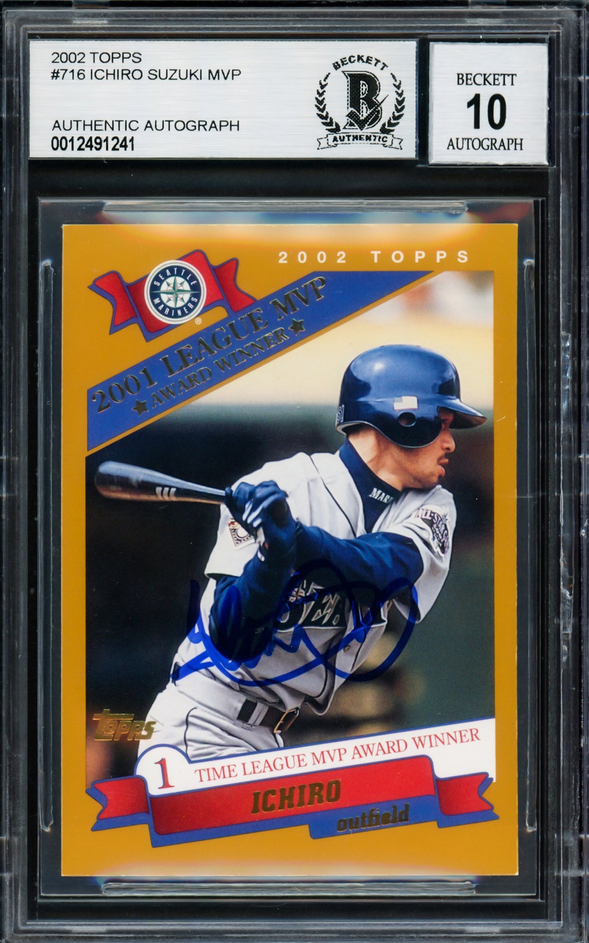 Ichiro Suzuki Autographed 2002 Topps Card #716 Seattle Mariners Auto Grade Gem Mint 10 Beckett BAS Stock #220254