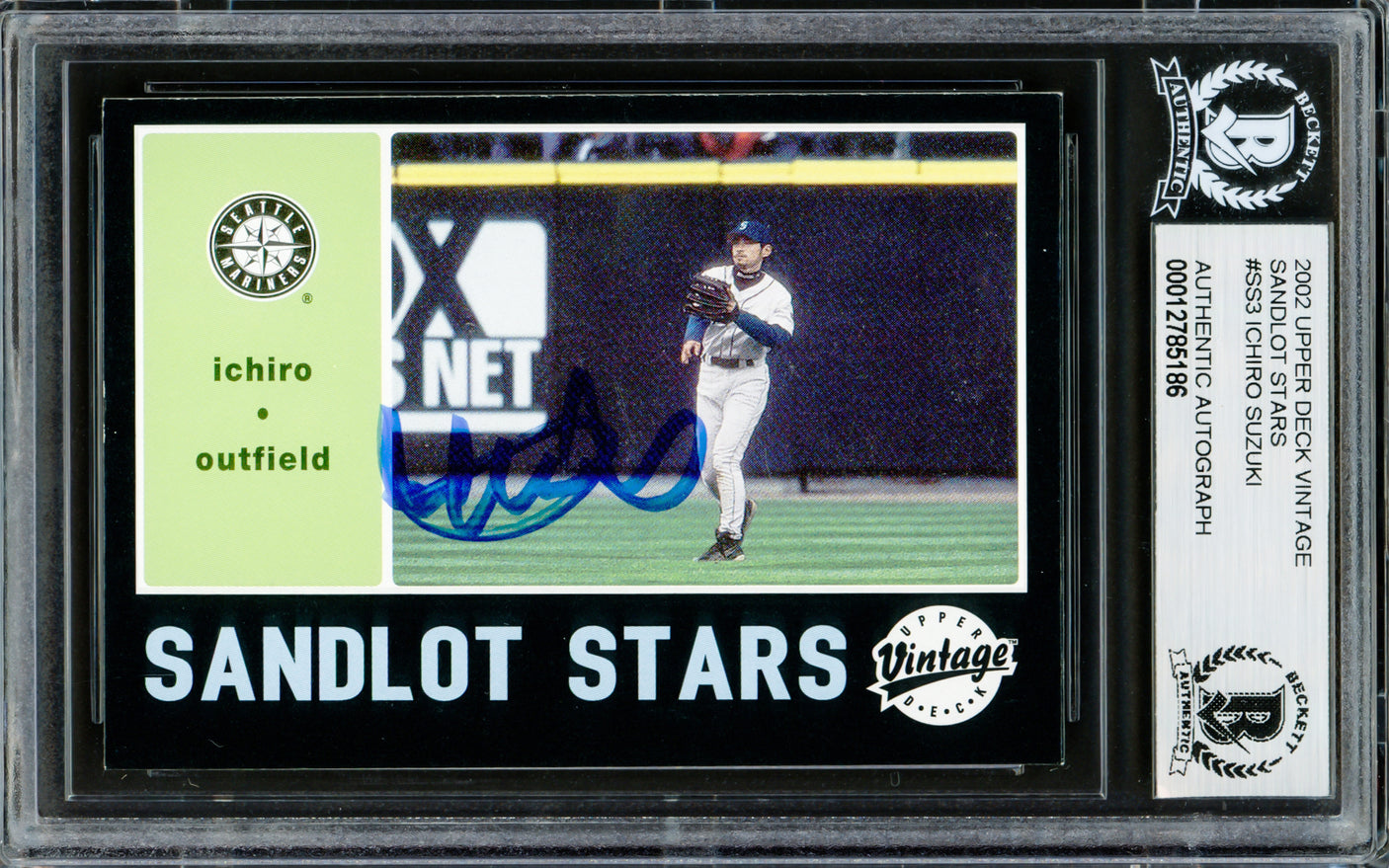 Ichiro Suzuki Autographed 2002 Upper Deck Vintage Sandlot Stars Card #SS3 Seattle Mariners Beckett BAS Stock #220258