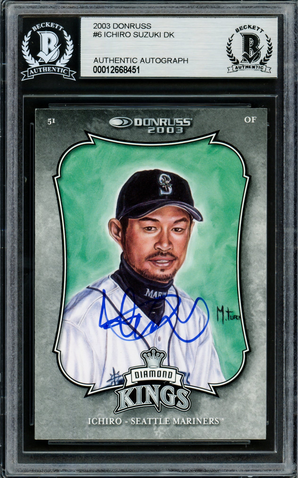Ichiro Suzuki Autographed 2003 Donruss Diamond Kings Card #6 Seattle Mariners Beckett BAS Stock #220260