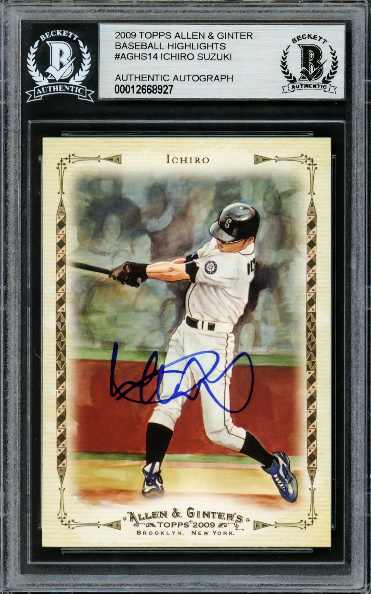 Ichiro Suzuki Autographed 2009 Topps Allen & Ginter Card #AGHS14 Seattle Mariners Beckett BAS Stock #220269