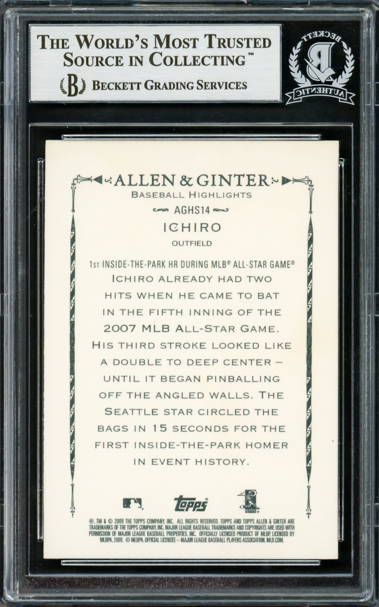 Ichiro Suzuki Autographed 2009 Topps Allen & Ginter Card #AGHS14 Seattle Mariners Beckett BAS Stock #220269