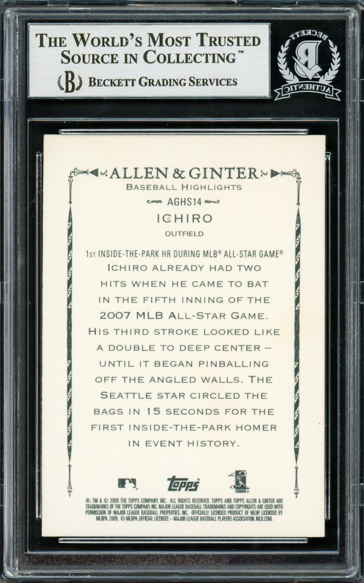 Ichiro Suzuki Autographed 2009 Topps Allen & Ginter Card #AGHS14 Seattle Mariners Beckett BAS Stock #220269