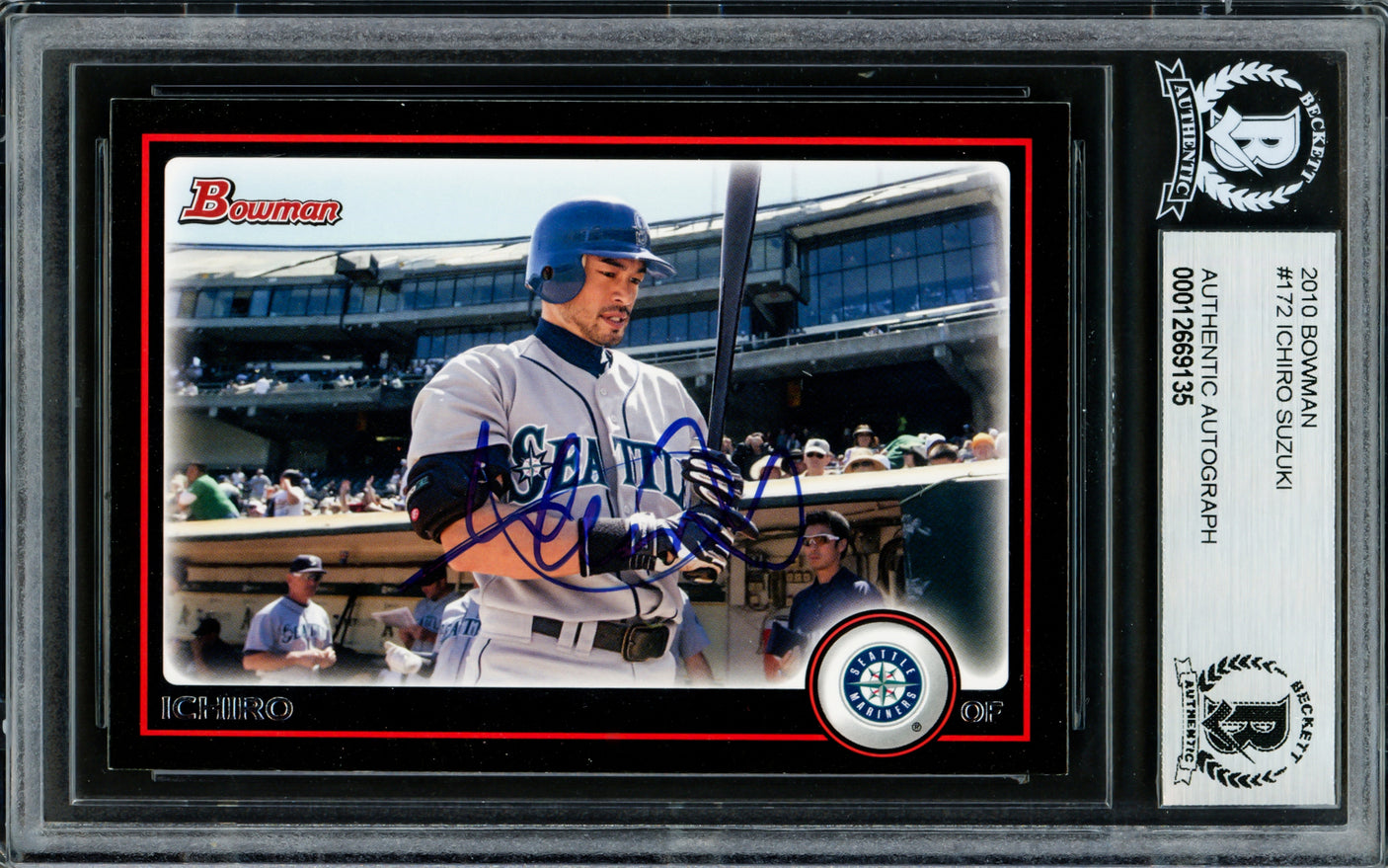 Ichiro Suzuki Autographed 2010 Bowman Card #172 Seattle Mariners Beckett BAS Stock #220272