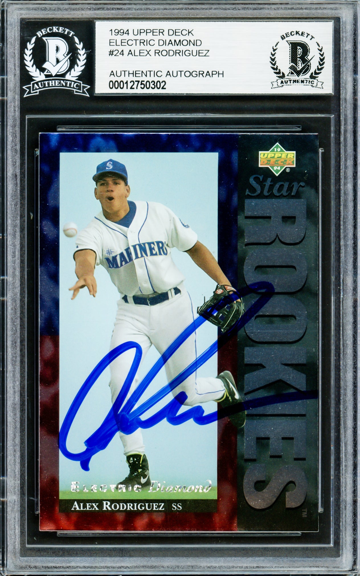 Alex Rodriguez Autographed 1994 Upper Deck Electric Diamond Rookie Card #24 Seattle Mariners Beckett BAS Stock #220304