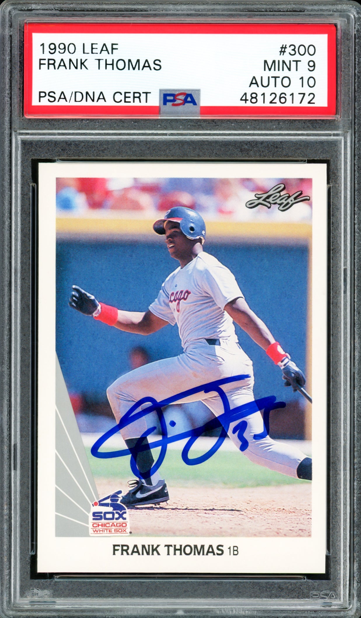 Frank Thomas Autographed 1990 Leaf Rookie Card #300 Chicago White Sox PSA 9 Auto Grade Gem Mint 10 PSA/DNA Stock #220346